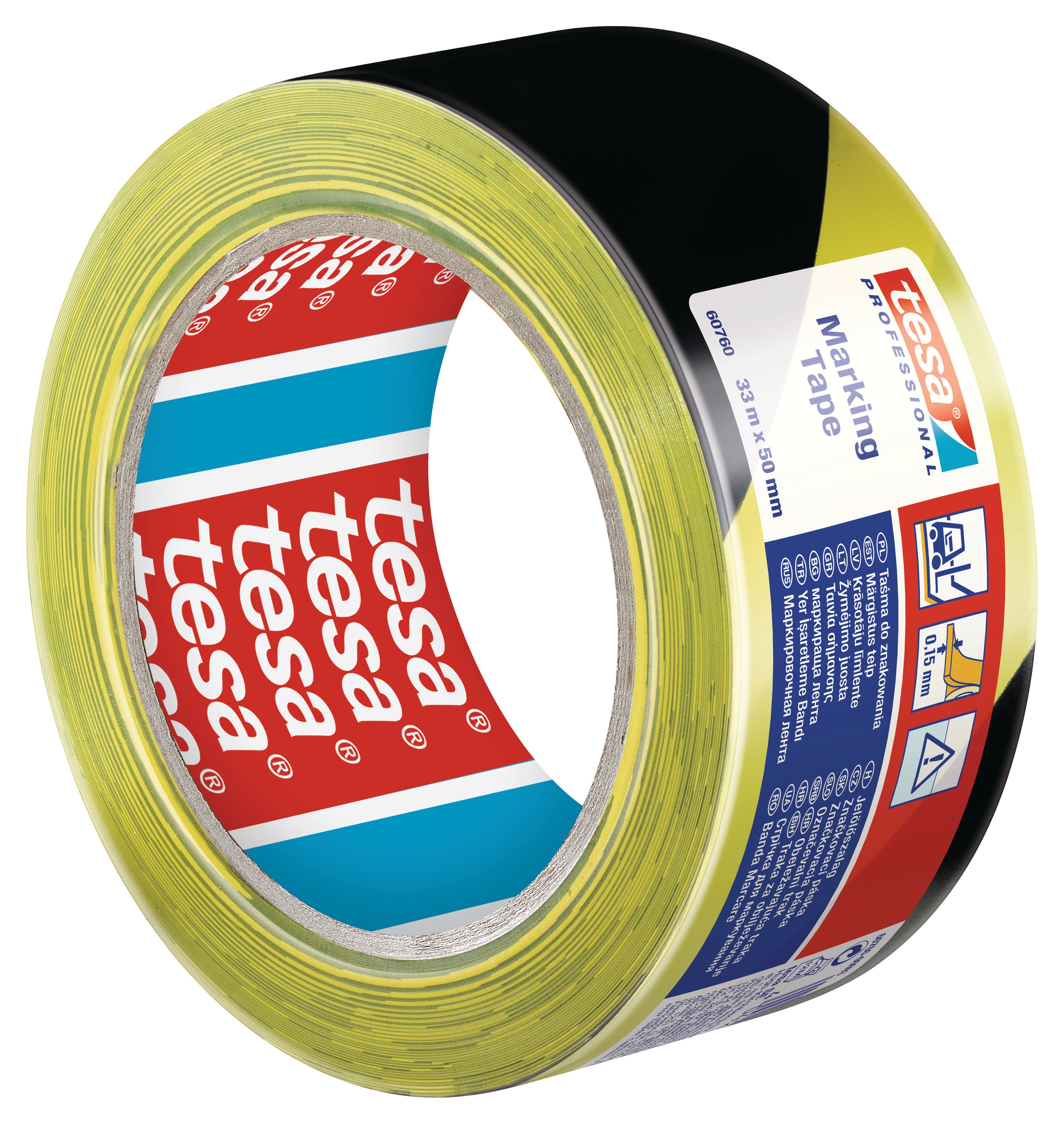 Advarselstape 60760, 150 MY, 50 mm x 33 m, gul/sort