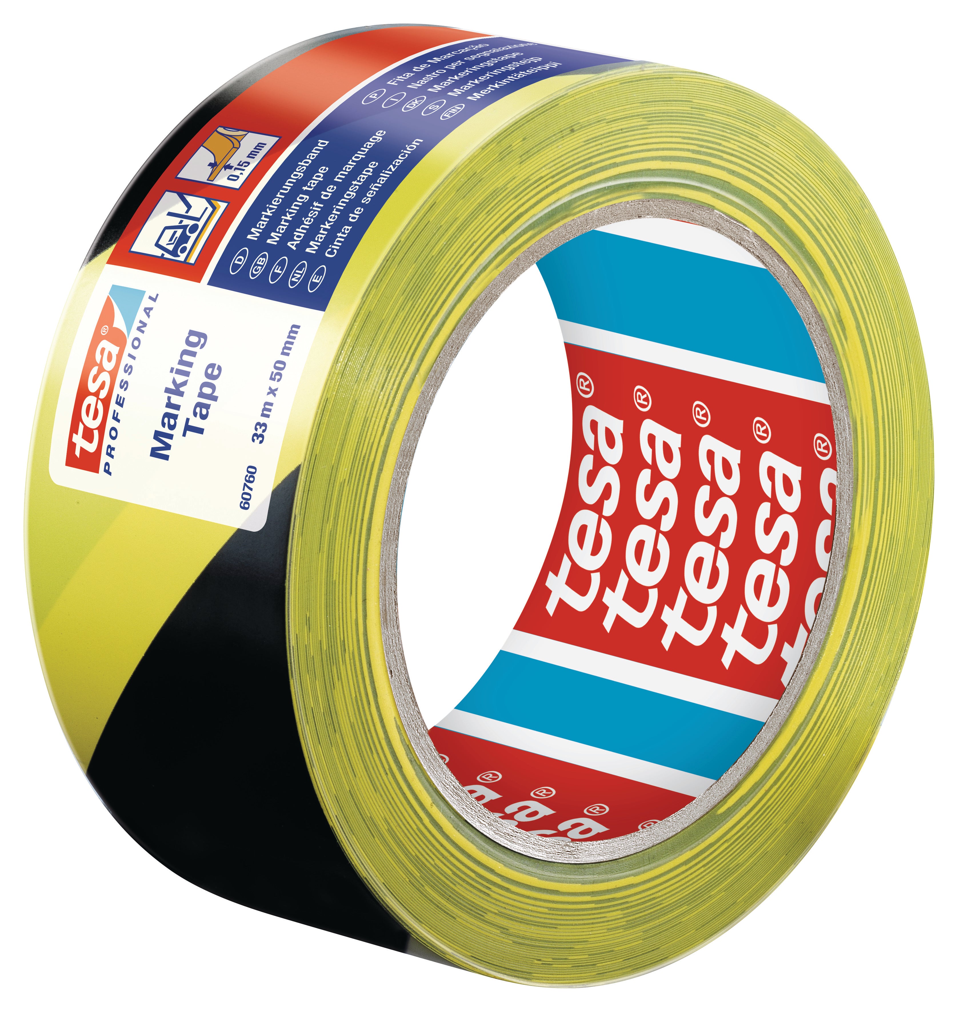 Advarselstape 60760, 150 MY, 50 mm x 33 m, gul/sort