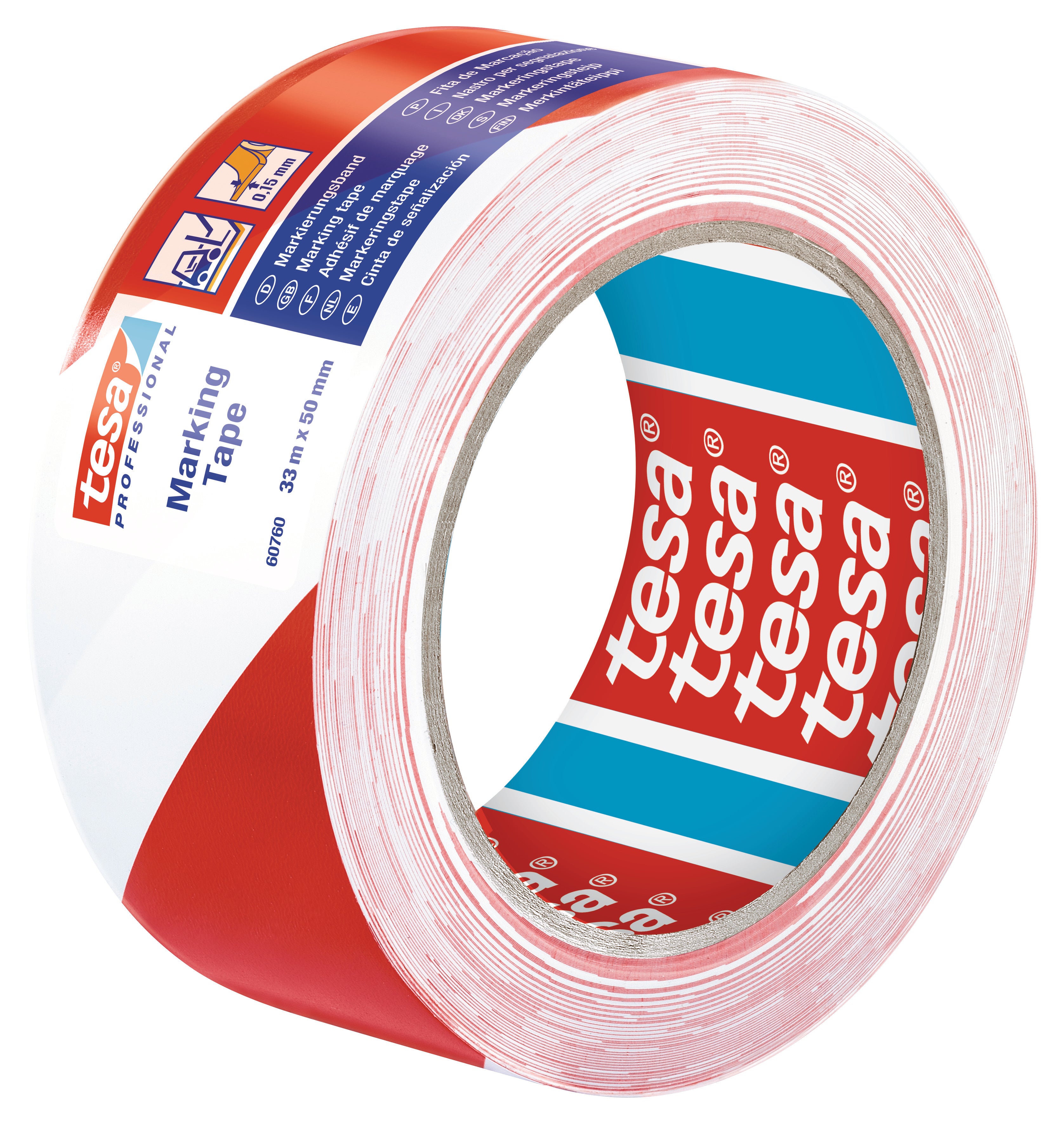Advarselstape 60760, 150 MY, 50 mm x 33 m, rød/hvid