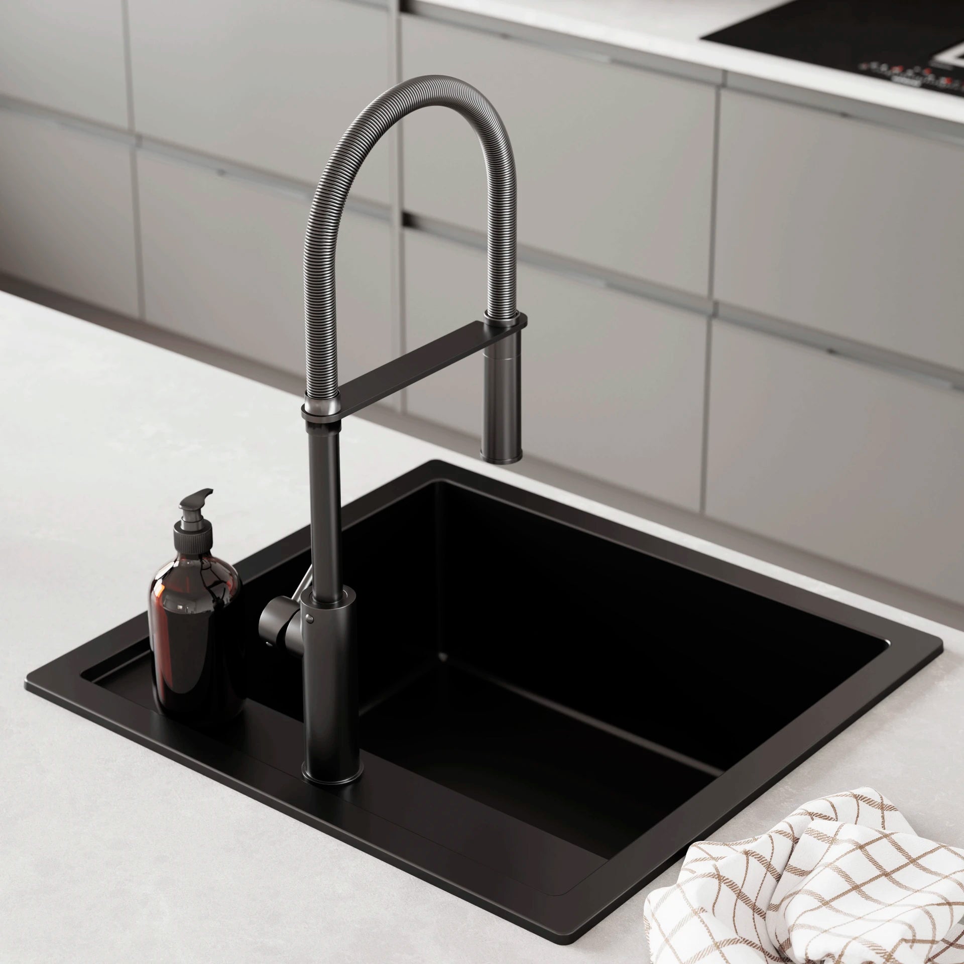 Lavabo Jupiter 60 komposit køkkenvask, sort med krom afløbssæt