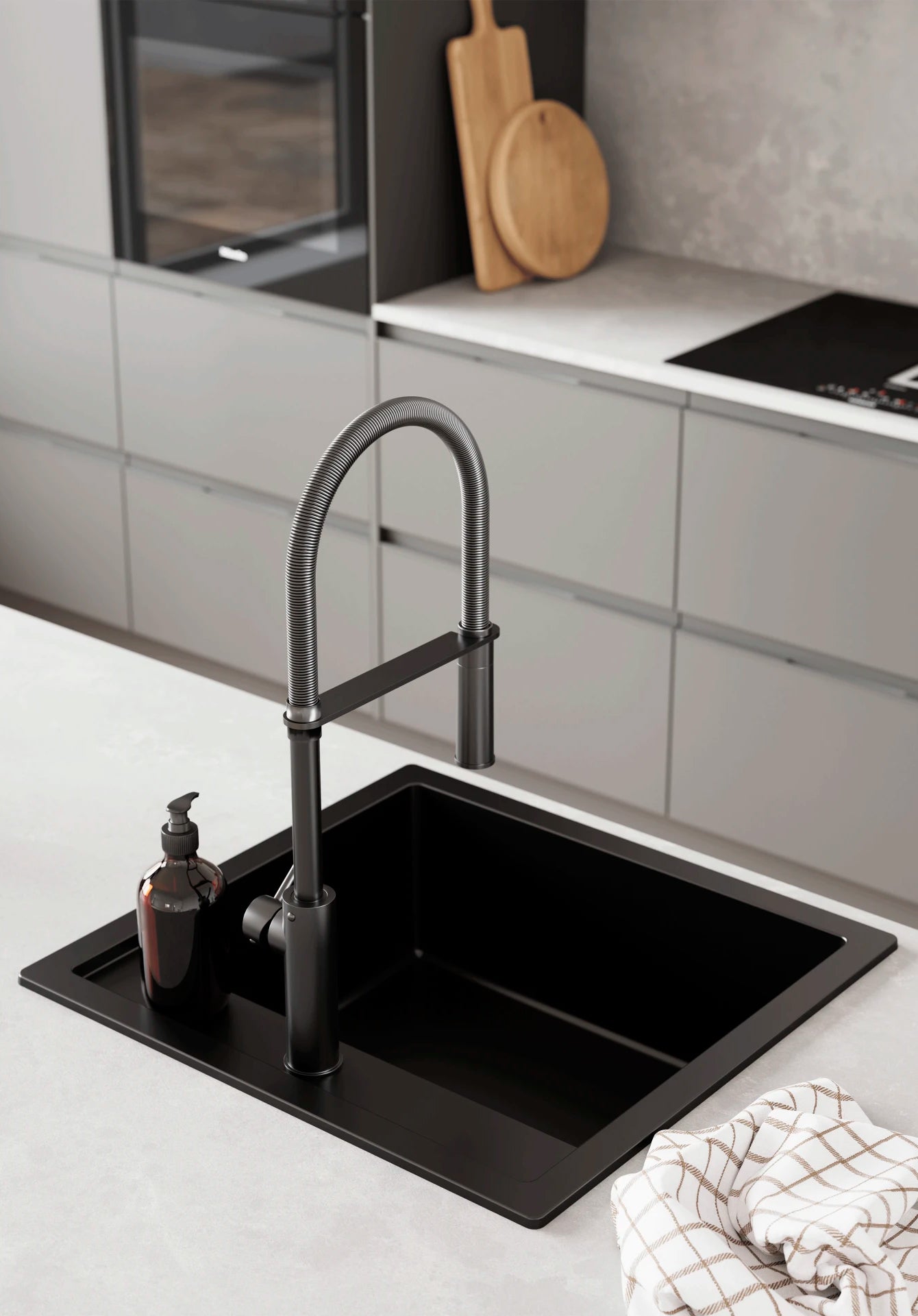 Lavabo Jupiter 60 Granitek køkkenvask, sort, sort afløb