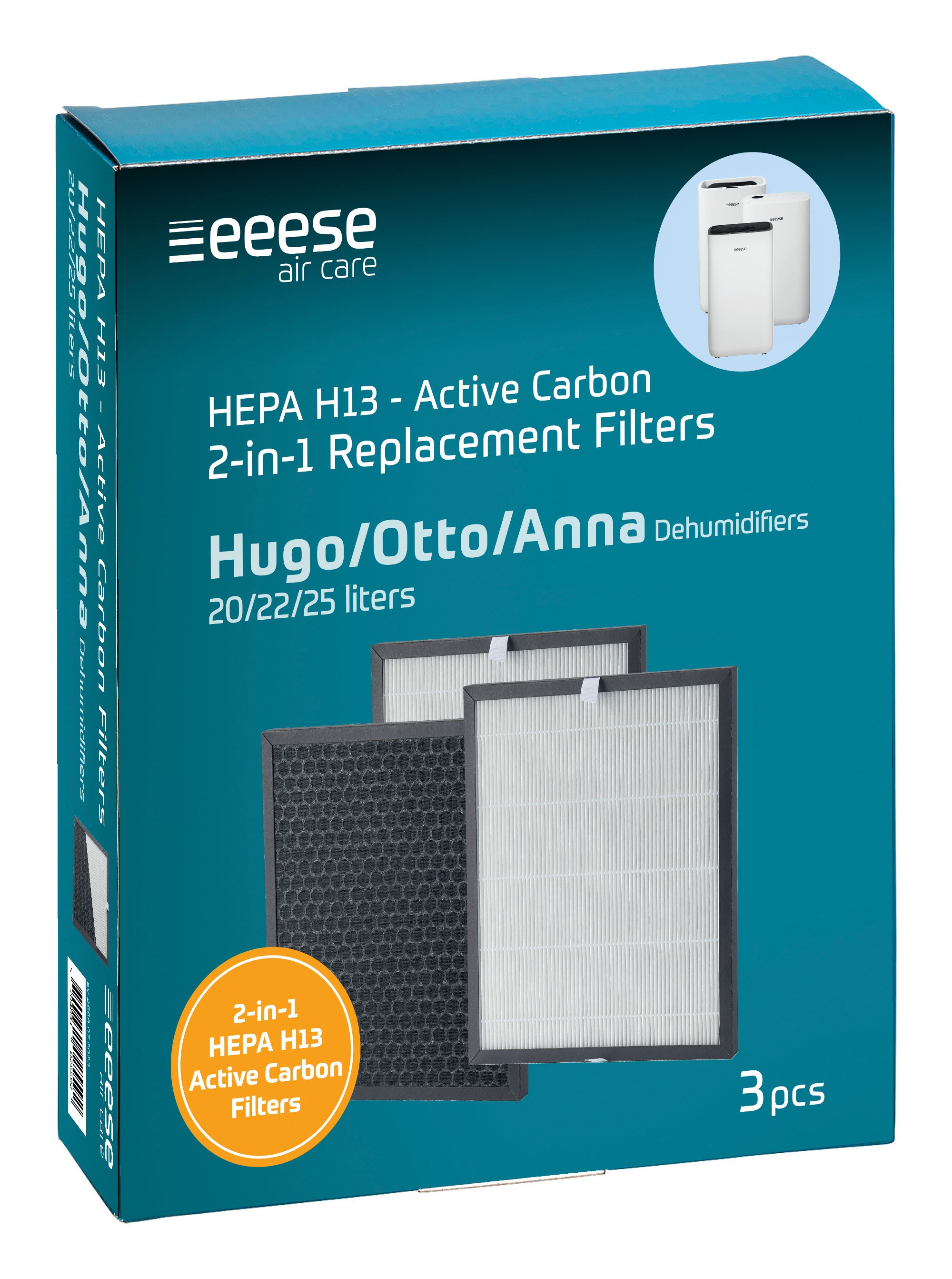 HEPA & Active Carbon Filter for Hugo, Otto, Anna, 3-pak