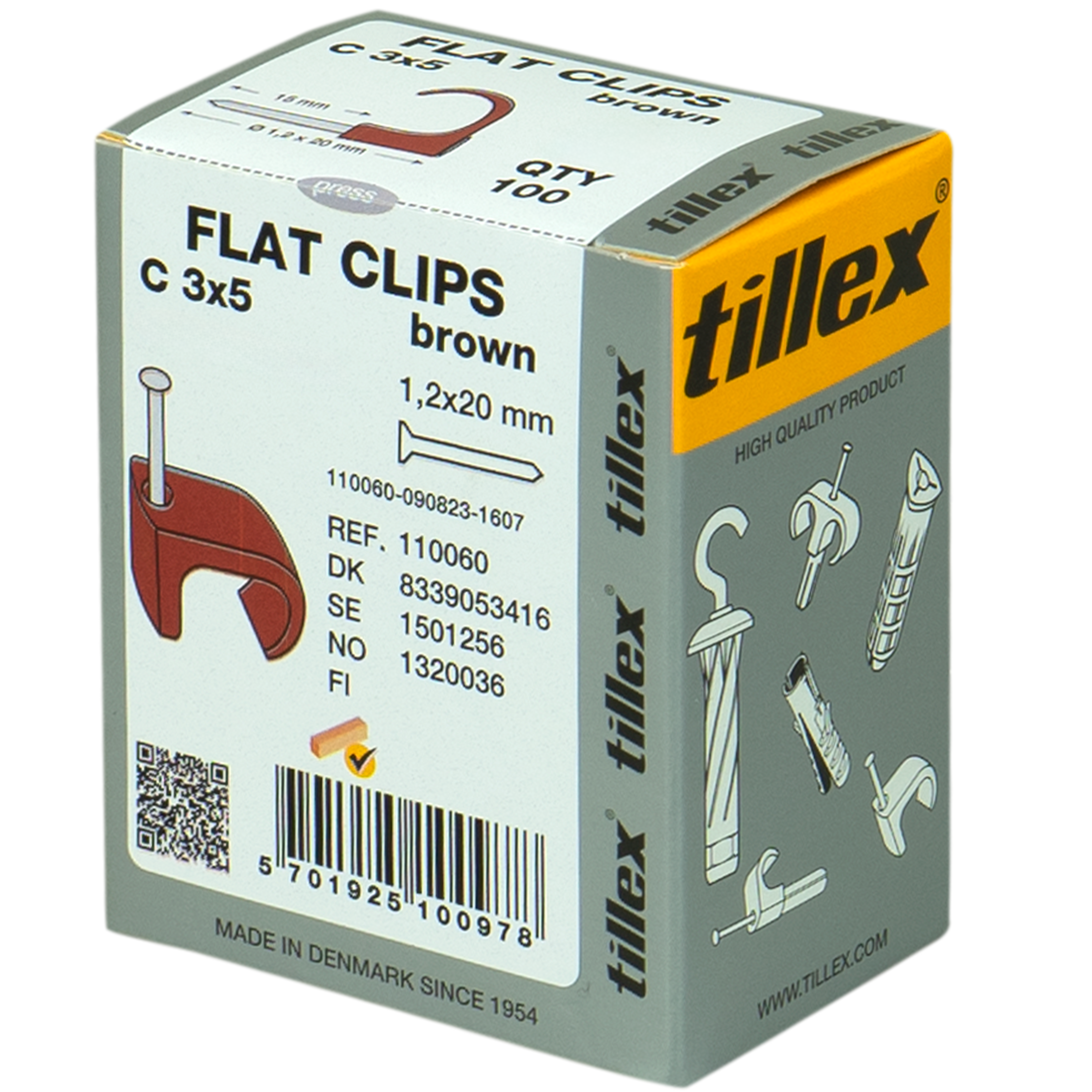 Kabelclips flad 3x5 1 pk. a/100 stk brun