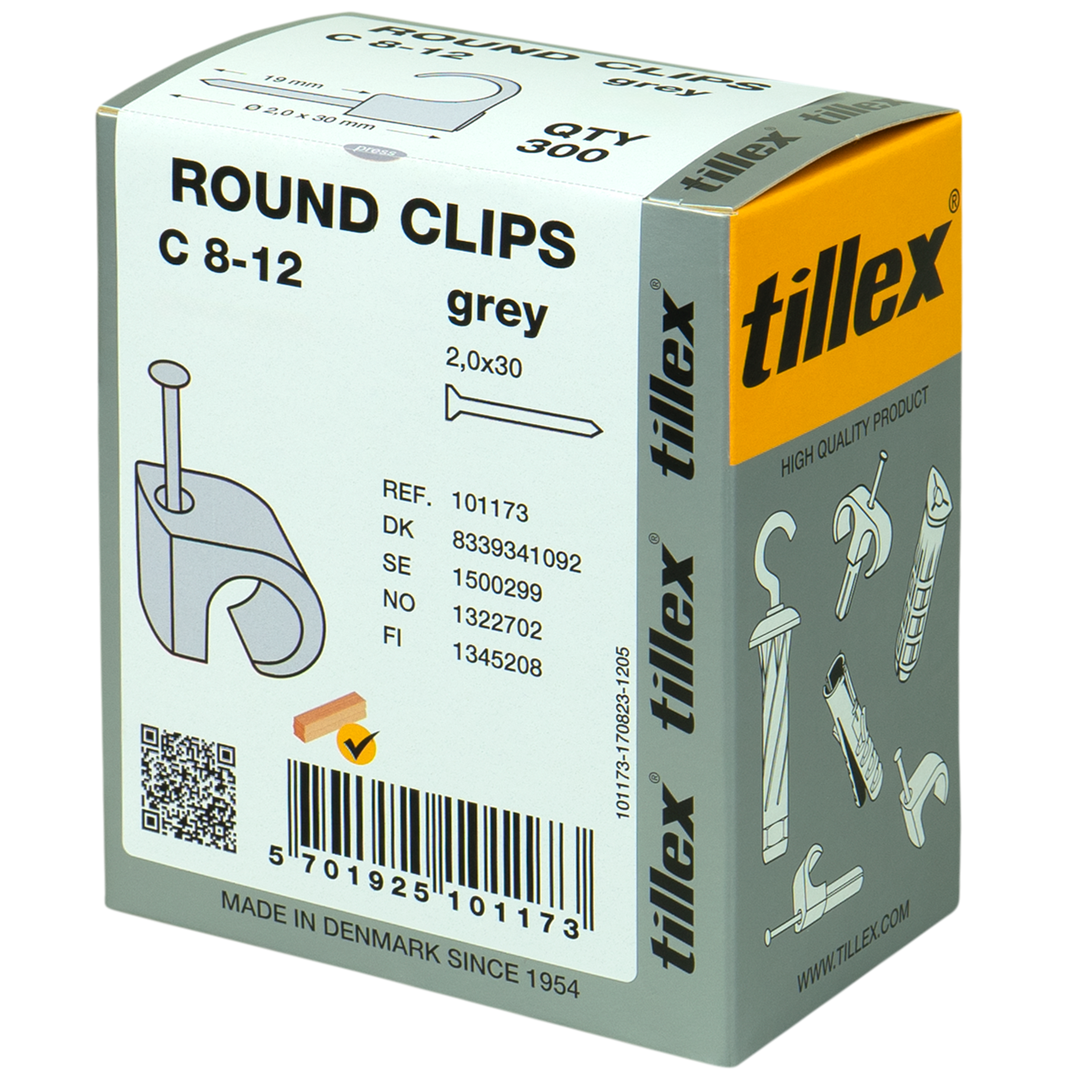 Clips 8-12/30 mm grå (300)