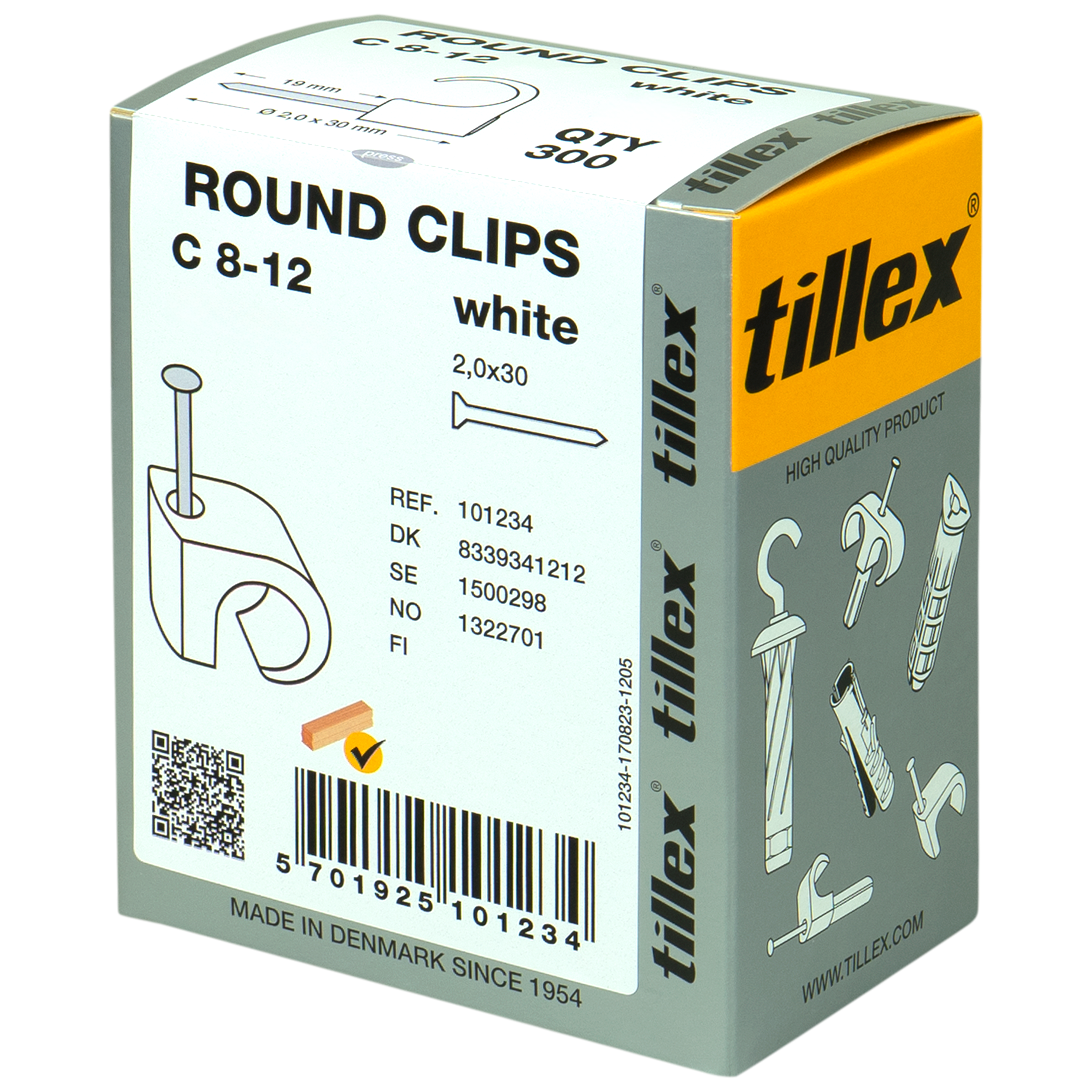Clips 8-12/30 mm hvid (300)