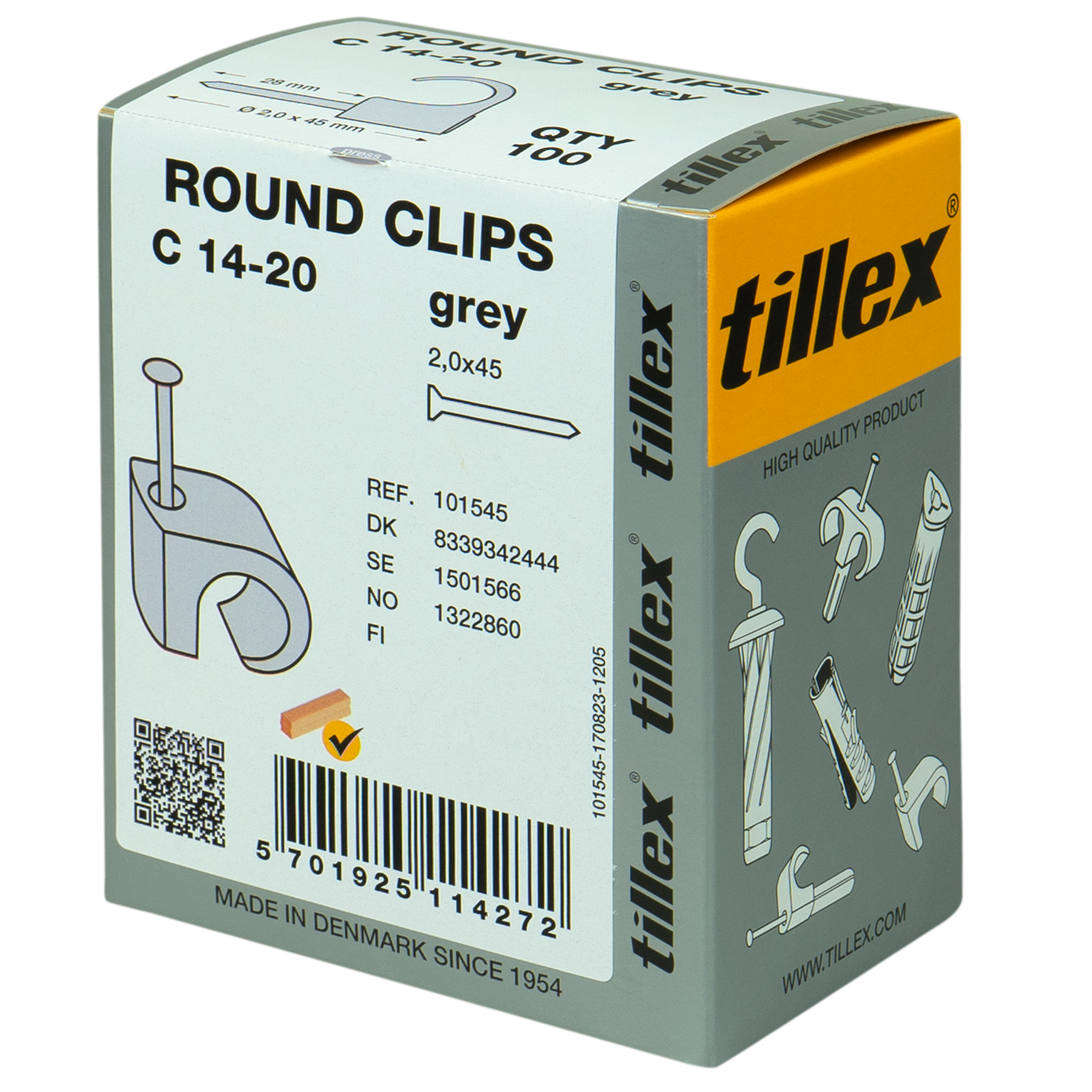Clips 14-20/45 mm grå (100)