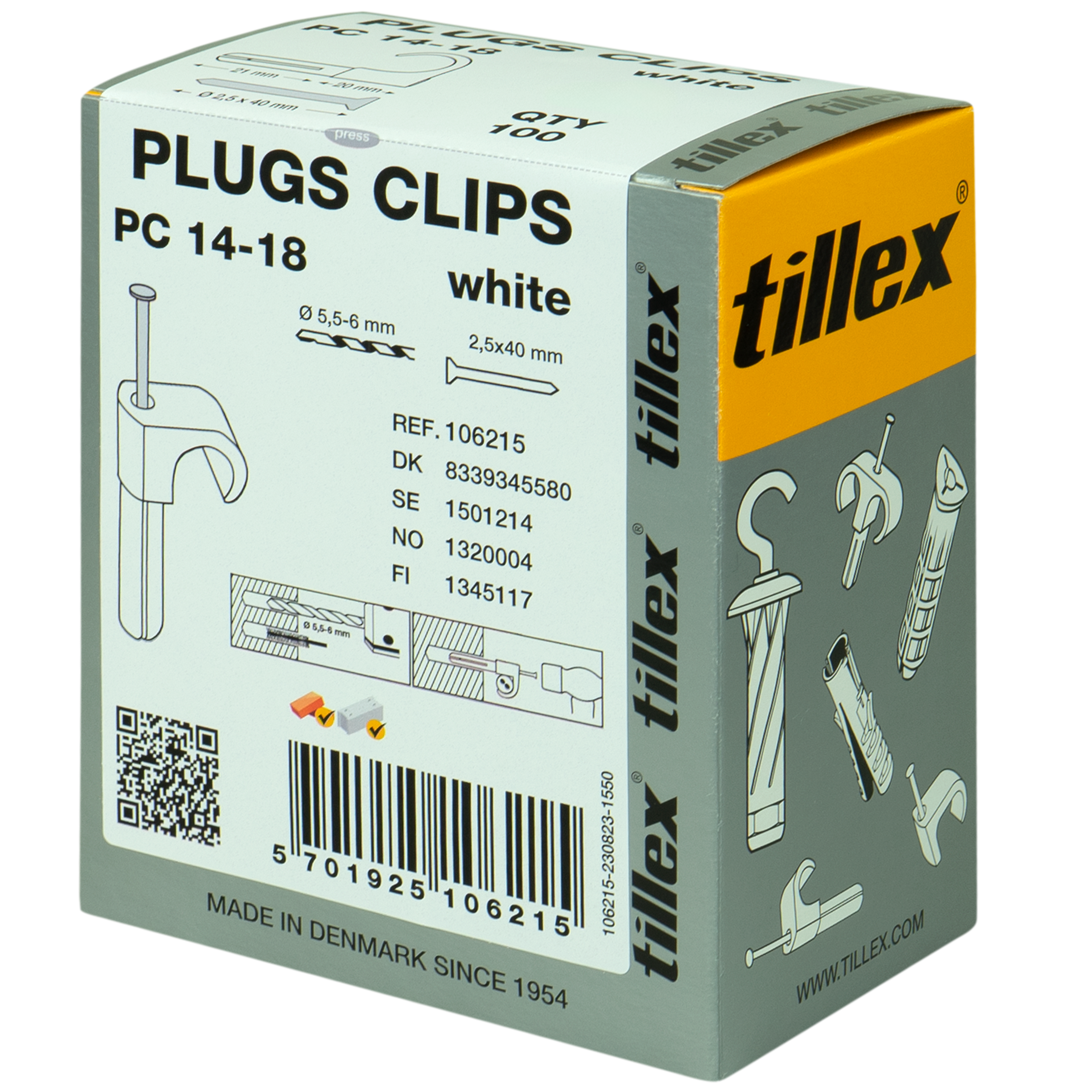 Plugs Clips 14-18/40 mm hvid (100)