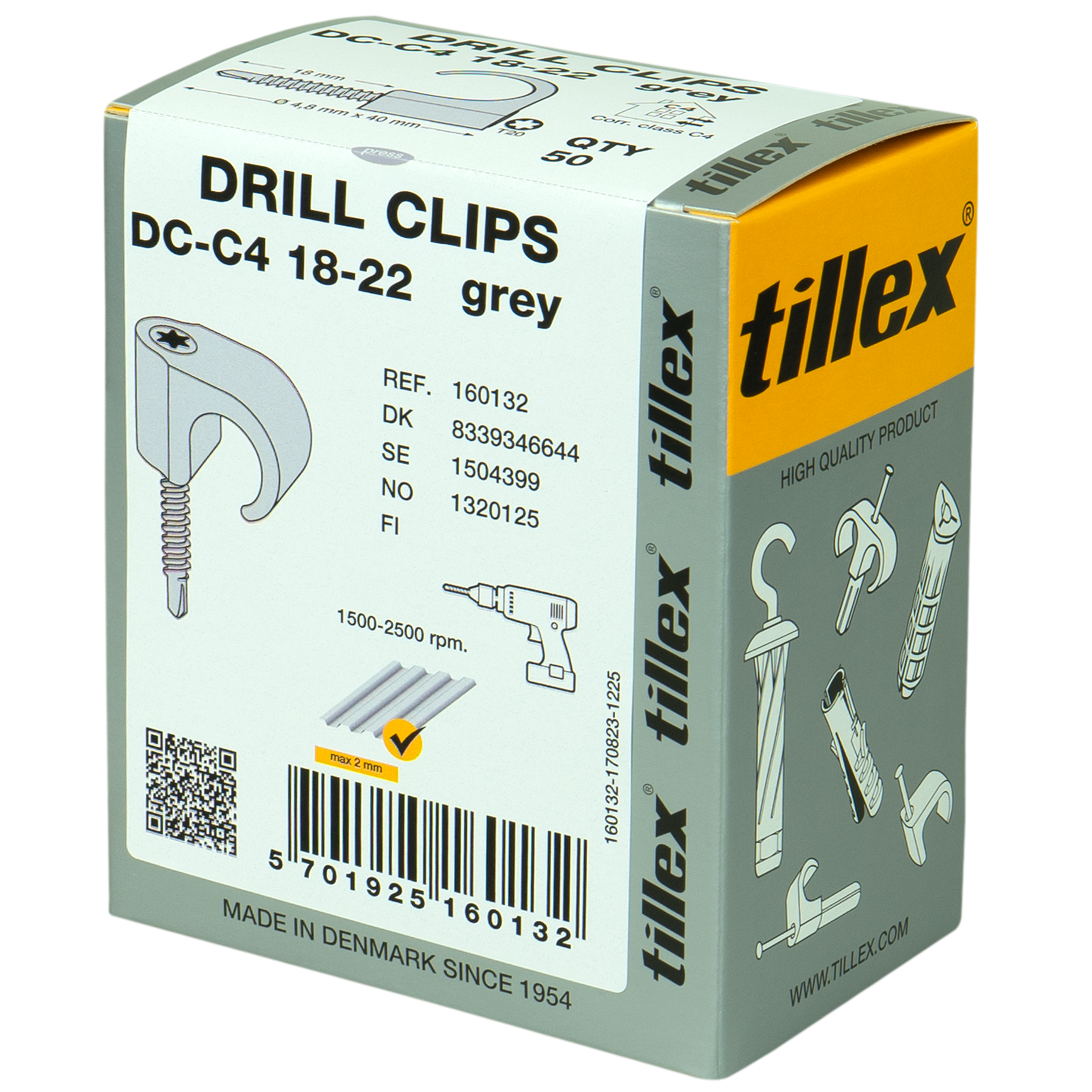Drill Clips DC-C4 18-22, TX20, 4,8 x 40 mm, grå (50)