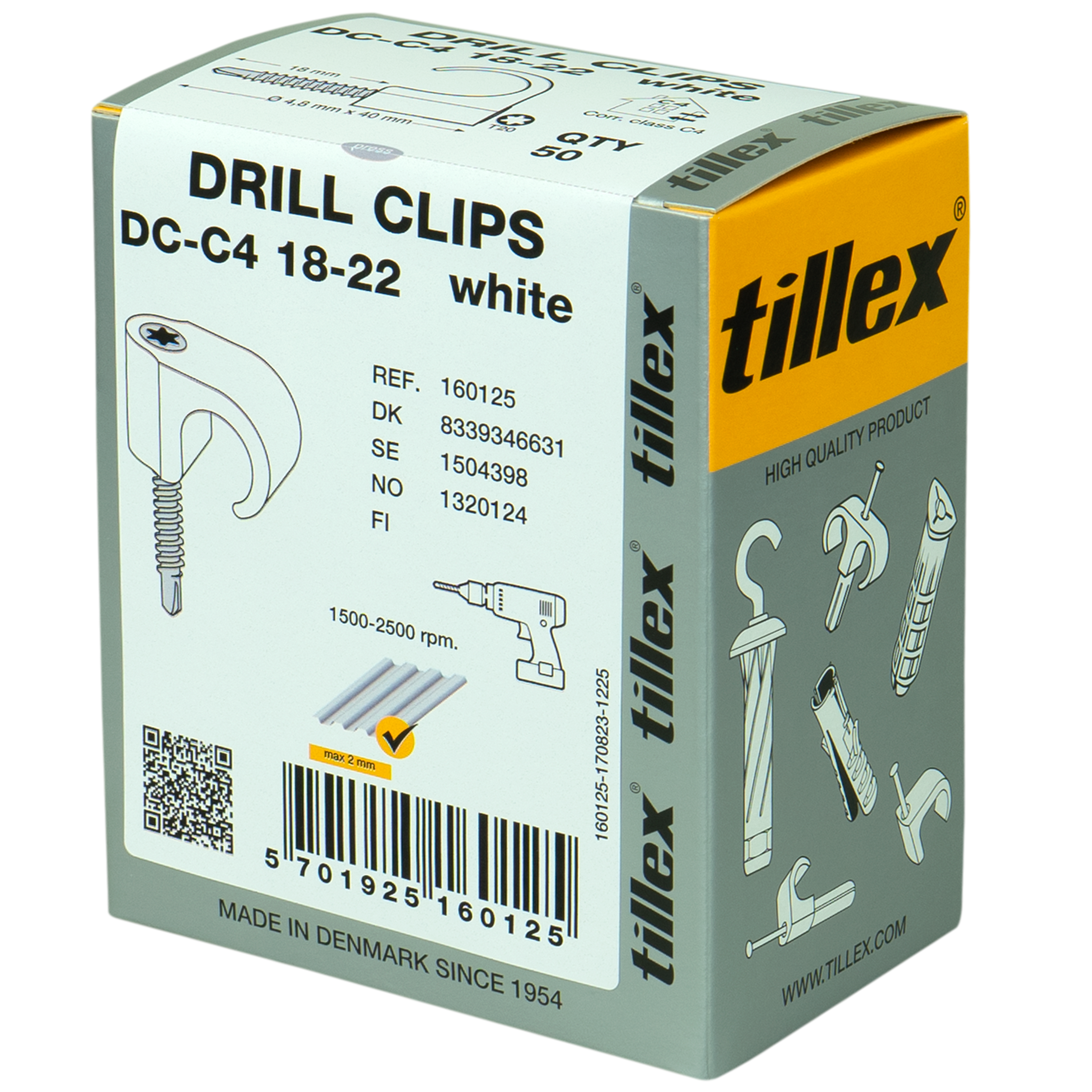 Drill Clips DC-C4 18-22, TX20, 4,8 x 40 mm, hvid (50)