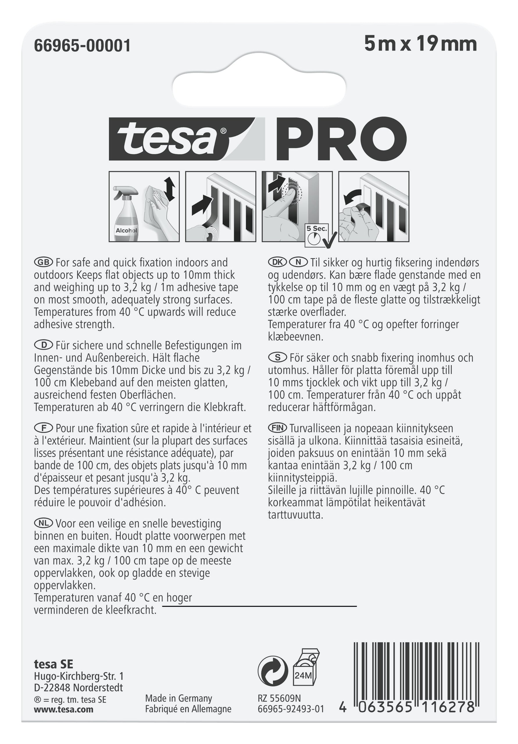 MONTERINGSTAPE PRO 66965 KLAR 5MX19MM