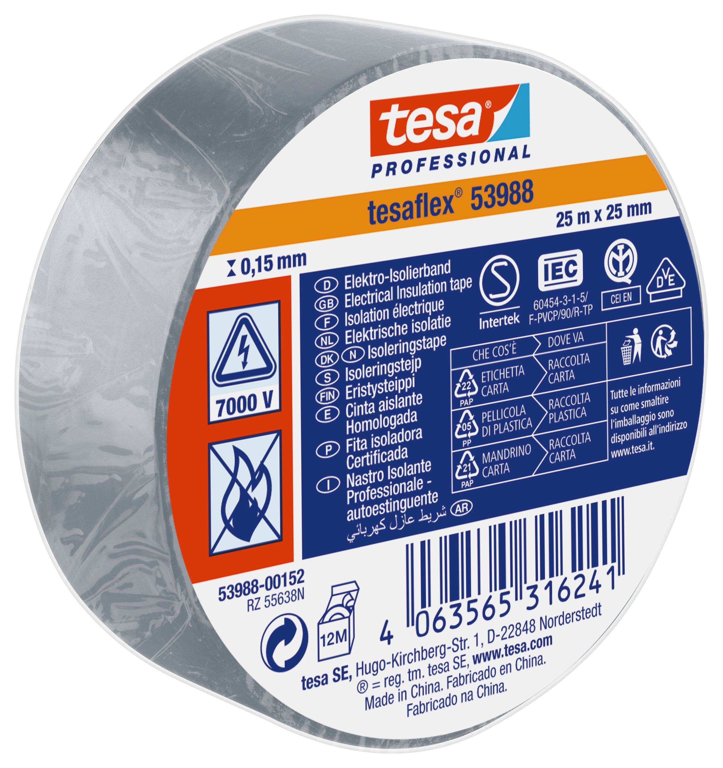 ISOLERINGSTAPE VDE/IEC PVC 25MX25MM GRÅ