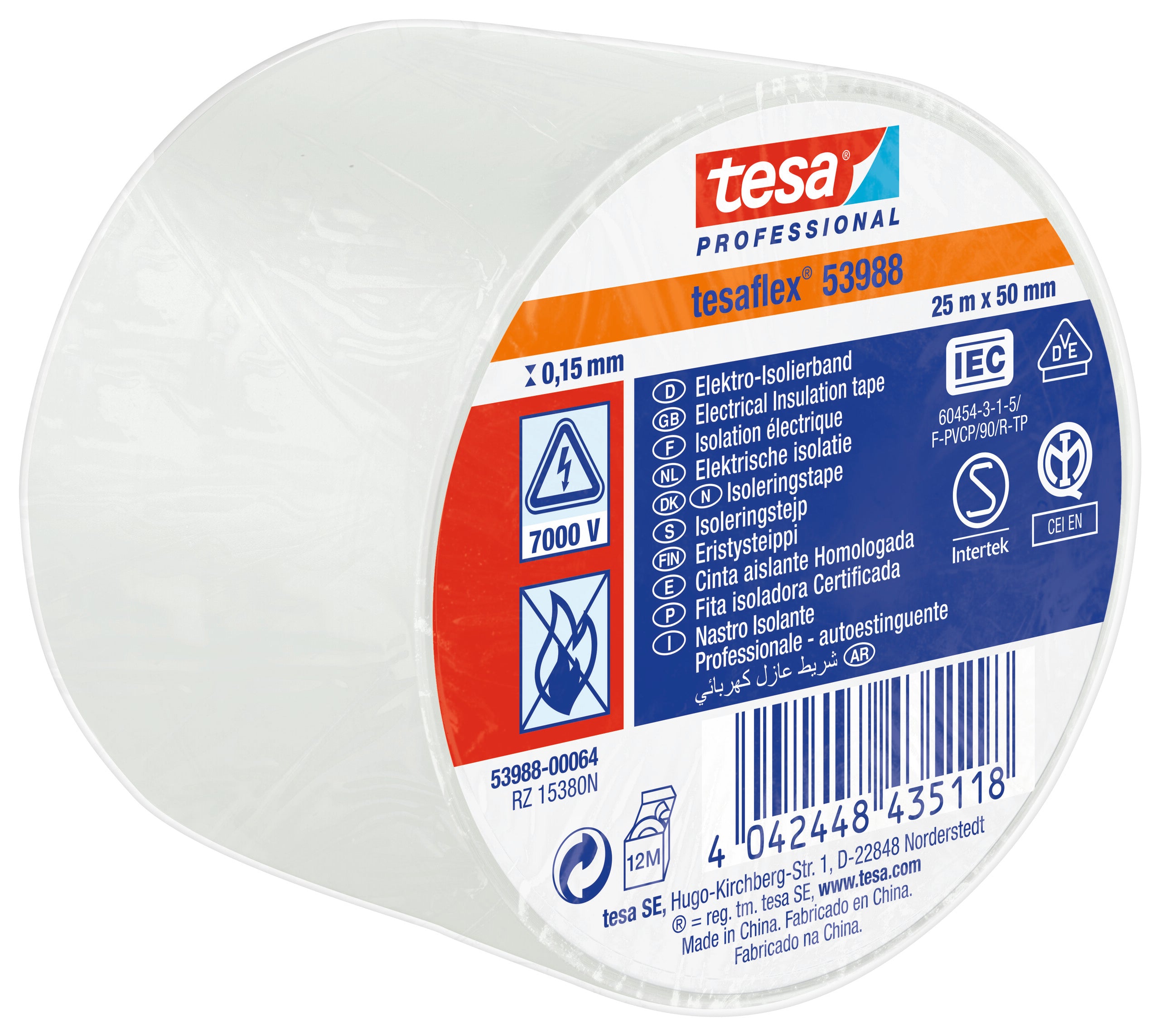 ISOLERINGSTAPE VDE/IEC PVC 25MX50MM HVID
