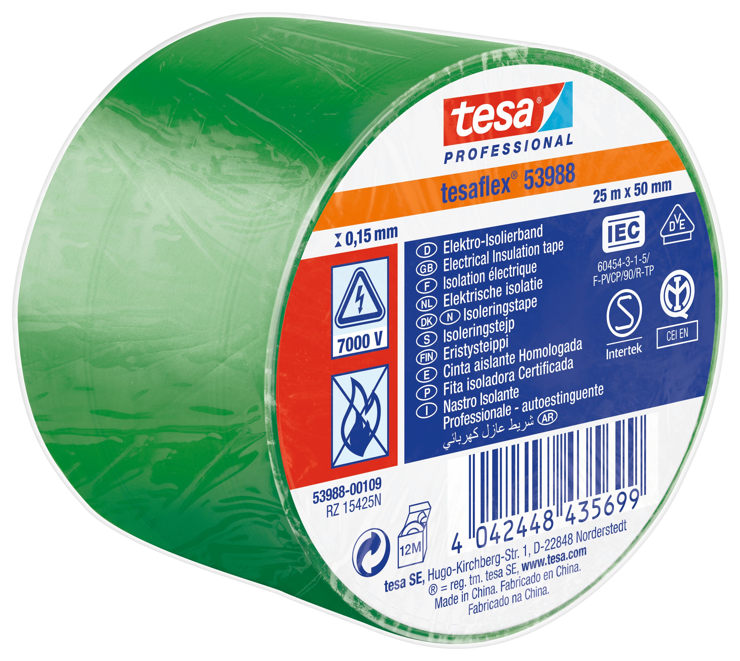 ISOLERINGSTAPE VDE/IEC PVC 25MX50MM GRØN