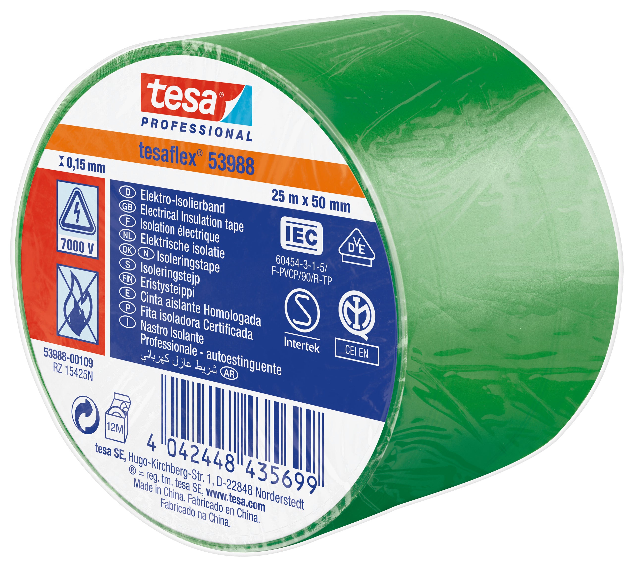ISOLERINGSTAPE VDE/IEC PVC 25MX50MM GRØN