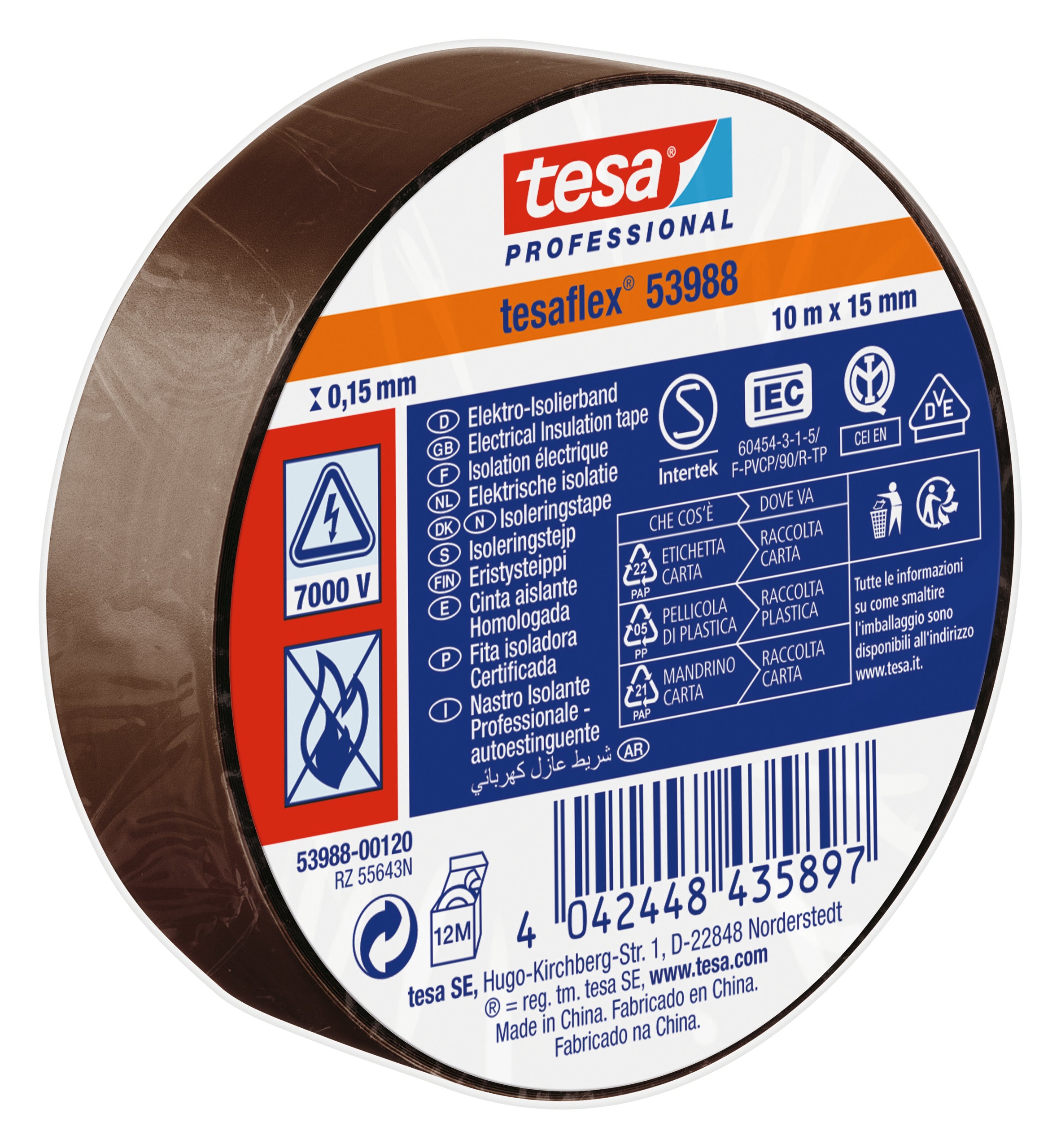 ISOLERINGSTAPE VDE/IEC PVC 10MX15MM BRUN
