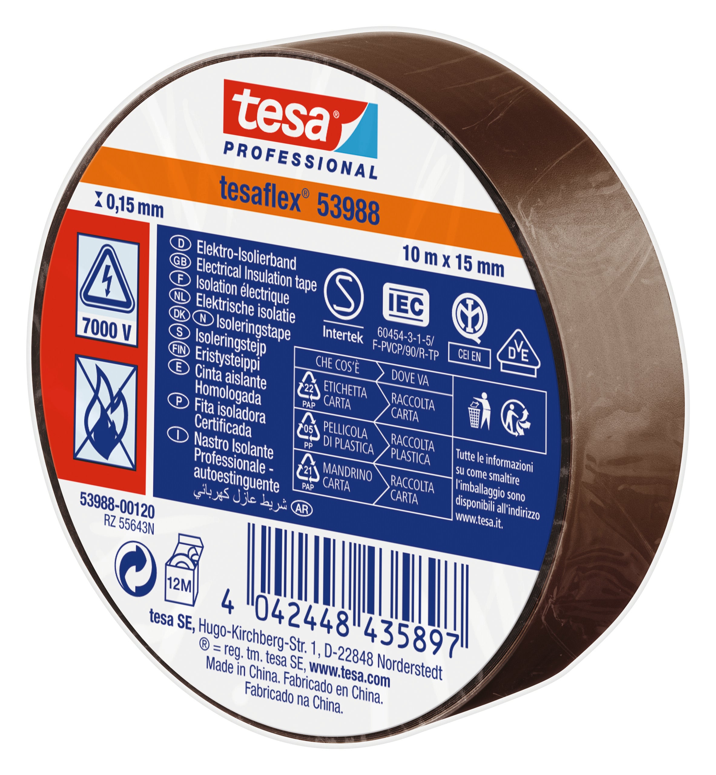 ISOLERINGSTAPE VDE/IEC PVC 10MX15MM BRUN