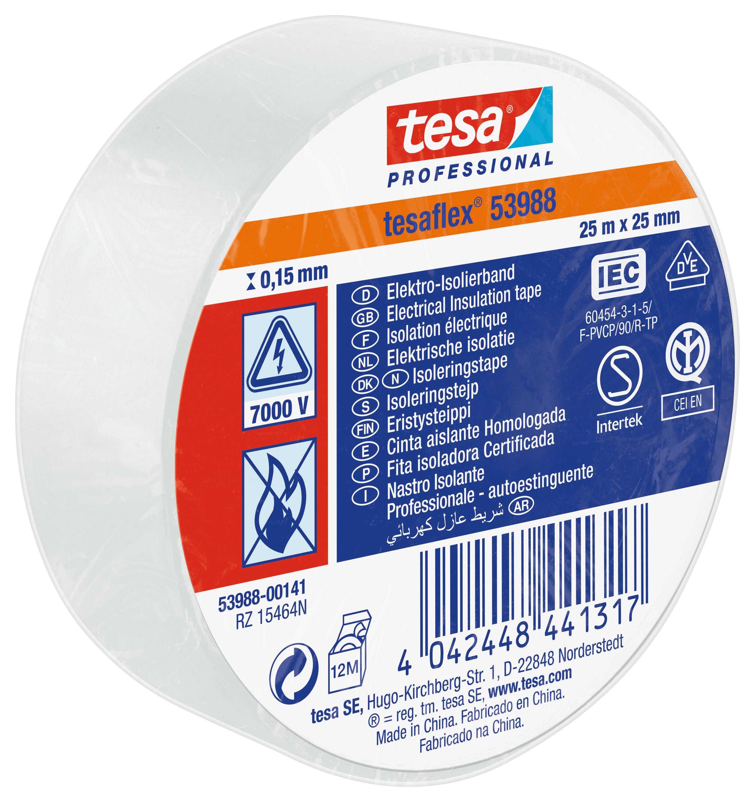 ISOLERINGSTAPE VDE/IEC PVC 25MX25MM HVID