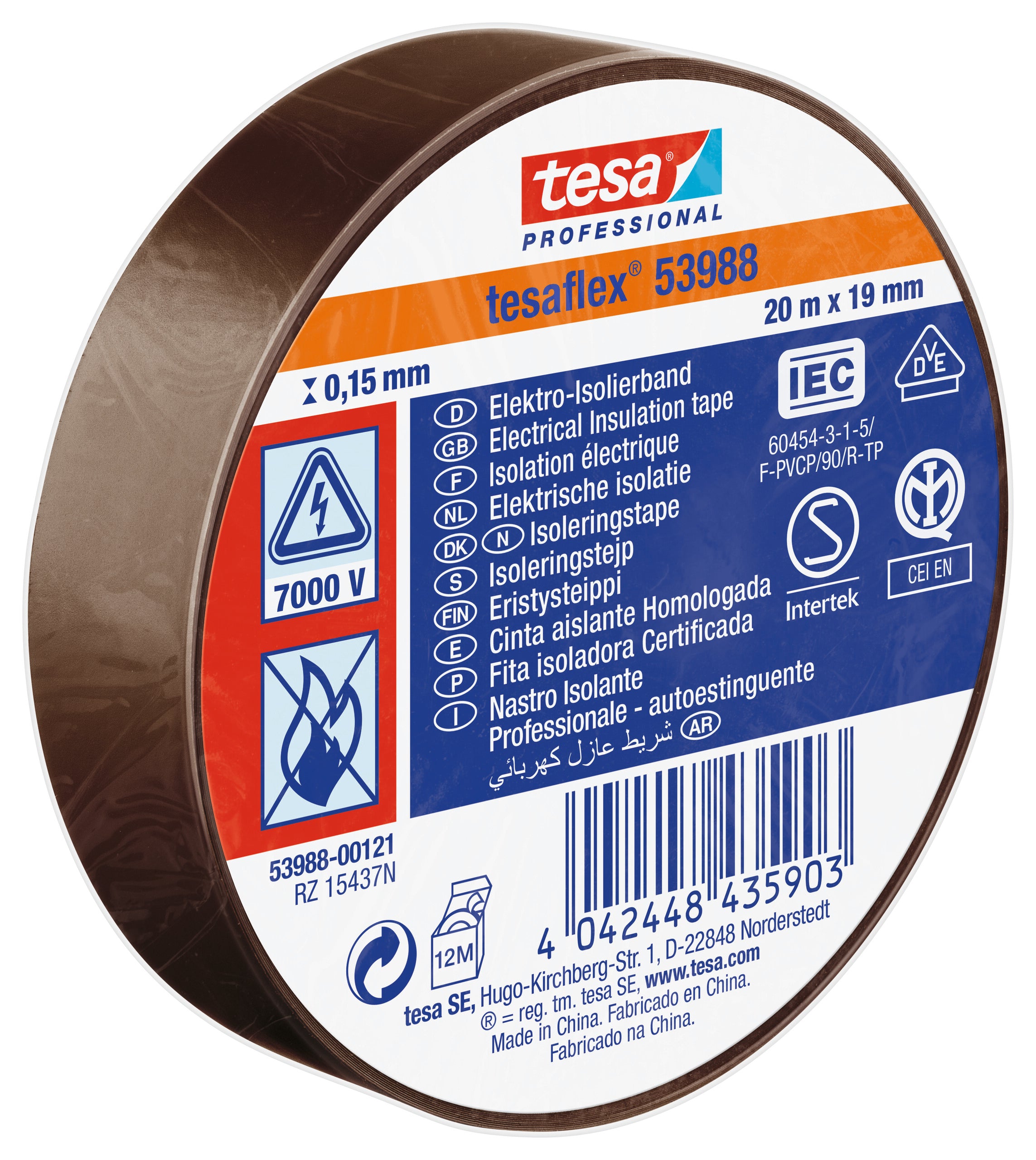 ISOLERINGSTAPE VDE/IEC PVC 20MX19MM BRUN