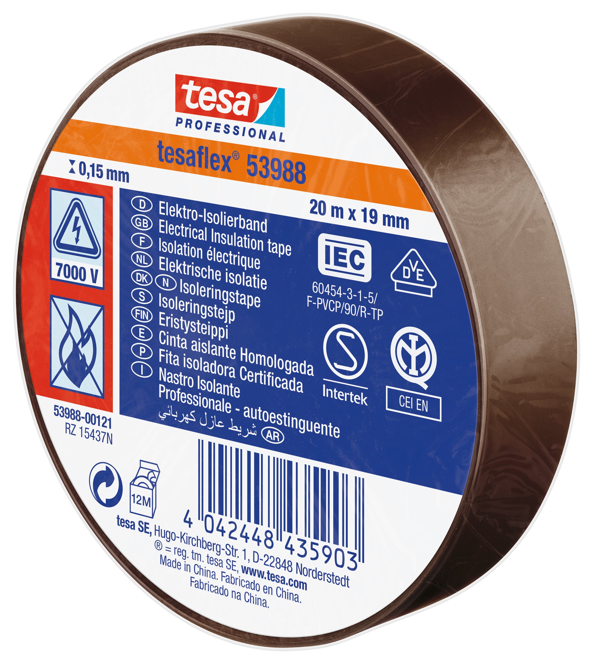 ISOLERINGSTAPE VDE/IEC PVC 20MX19MM BRUN