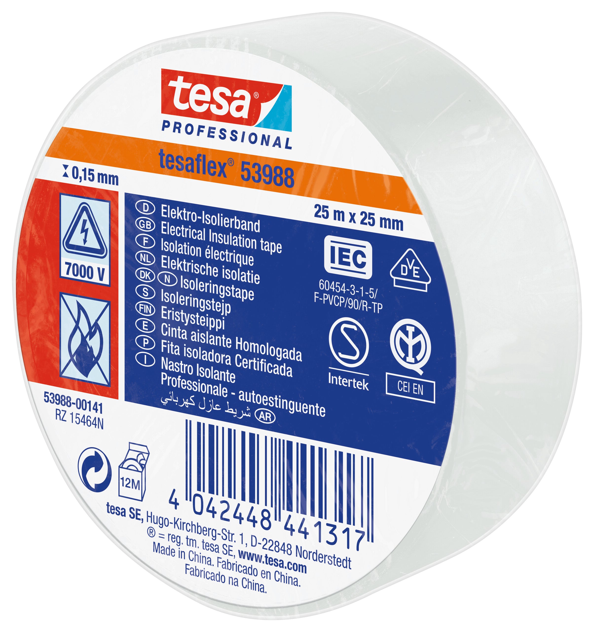 ISOLERINGSTAPE VDE/IEC PVC 25MX25MM HVID