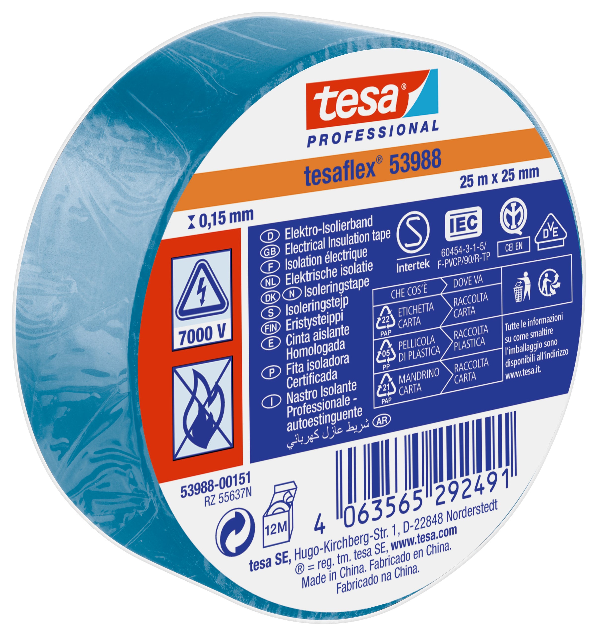 ISOLERINGSTAPE VDE/IEC PVC 25MX25MM BLÅ