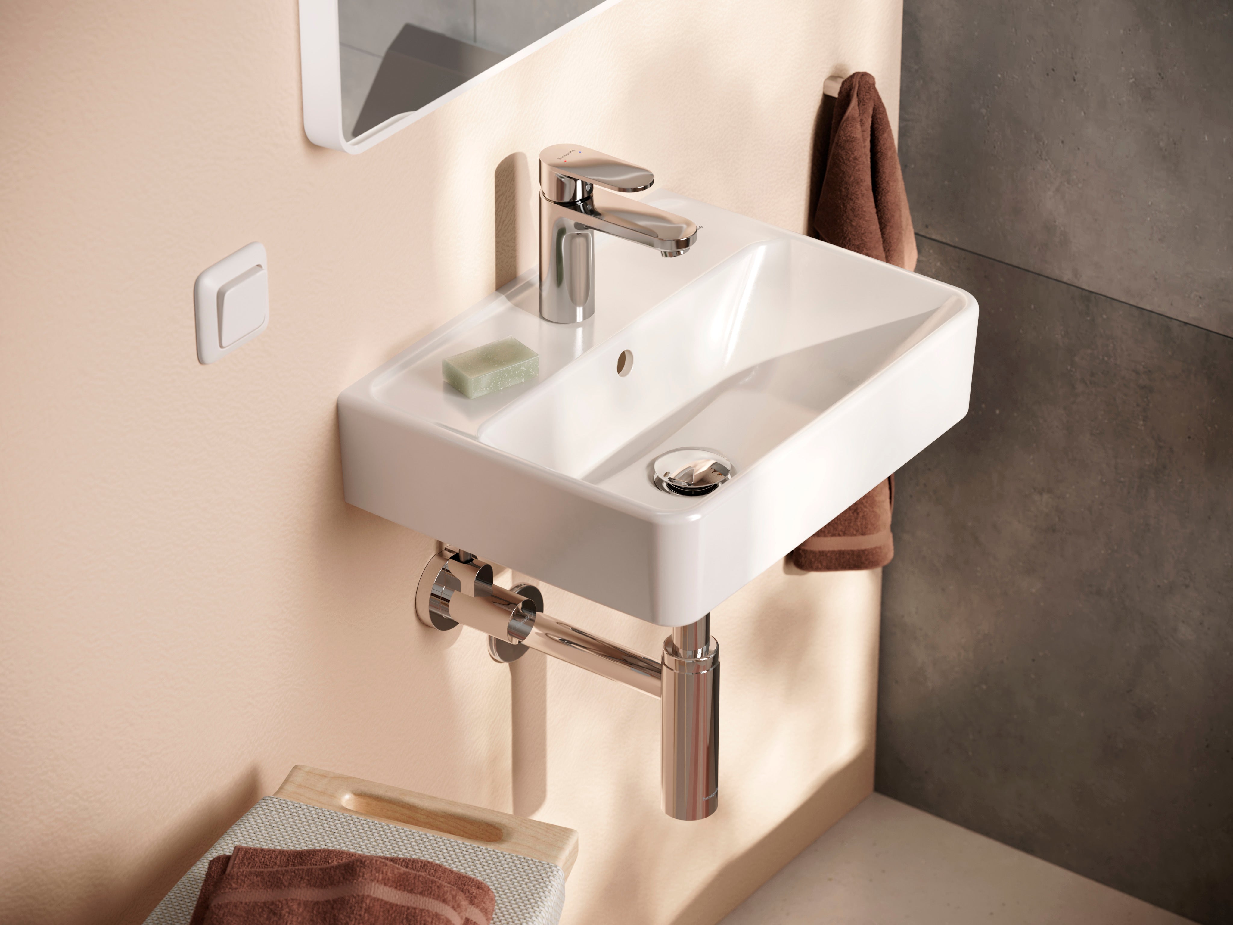 HANSGROHE Xanuia Q håndvask 450x340mm hh midt t/væg porcelæn hvi
