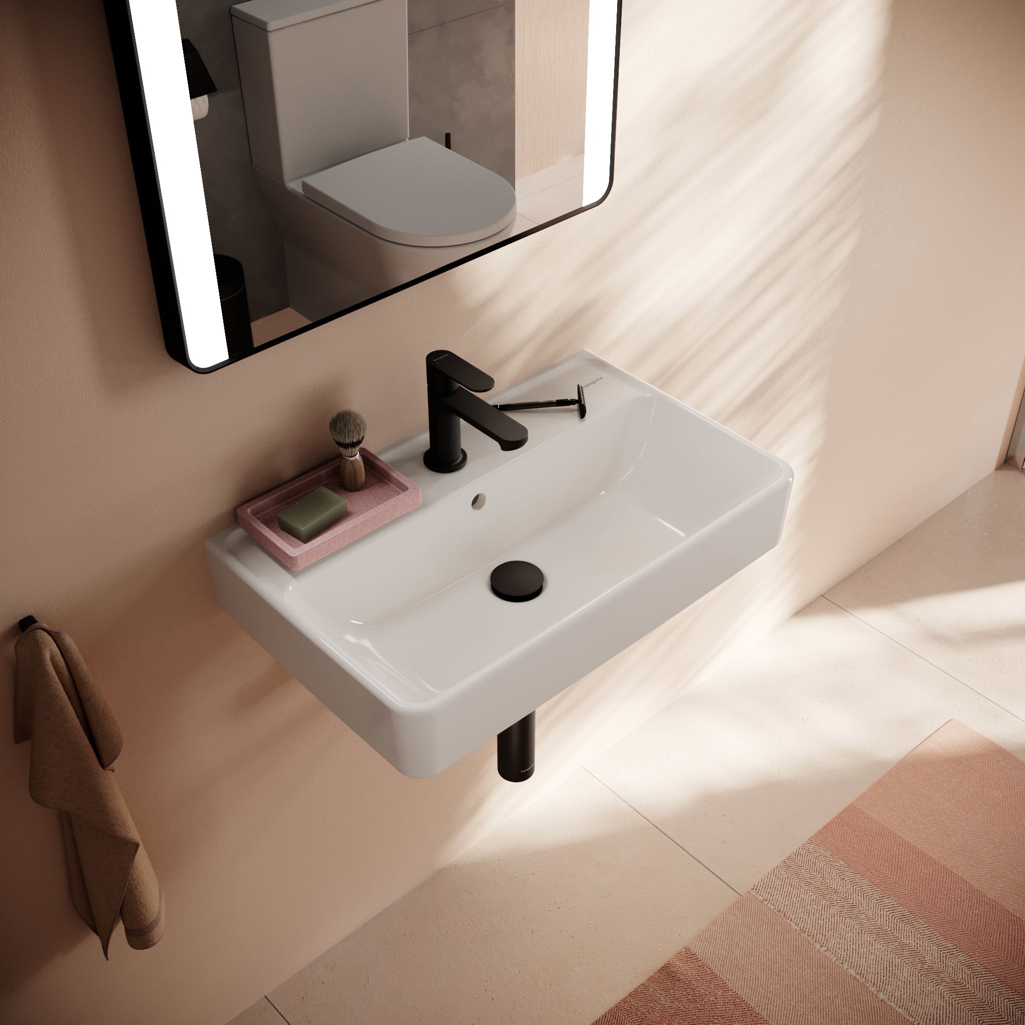 HANSGROHE Xanuia Q håndvask 600x370mm hh midt t/væg porcelæn hvi