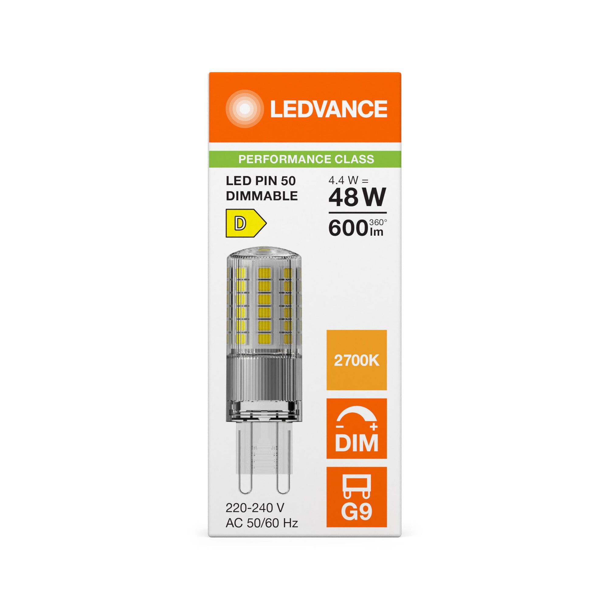 LED PIN KLAR 4,4W/827 (48W) G9 DIM