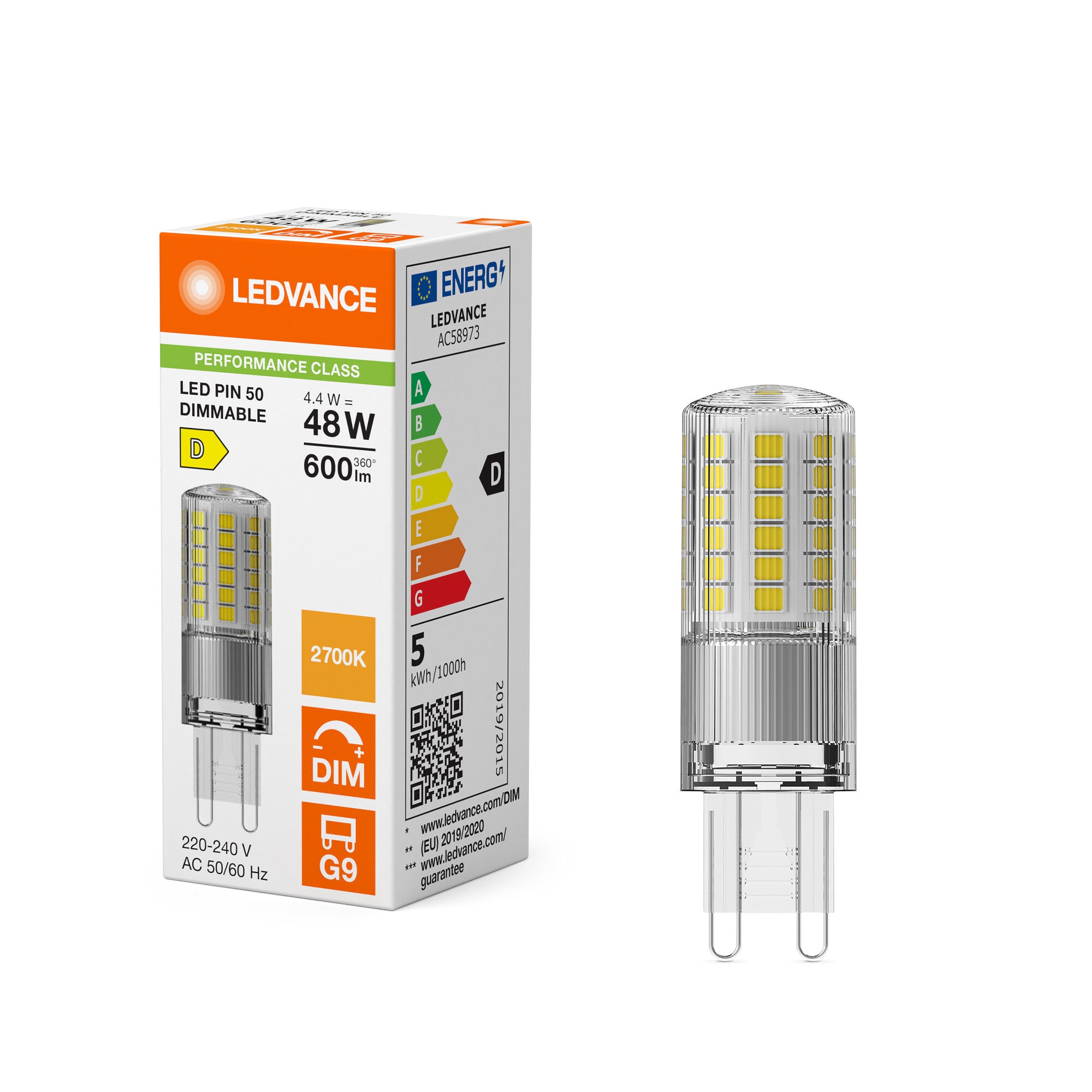 LED PIN KLAR 4,4W/827 (48W) G9 DIM