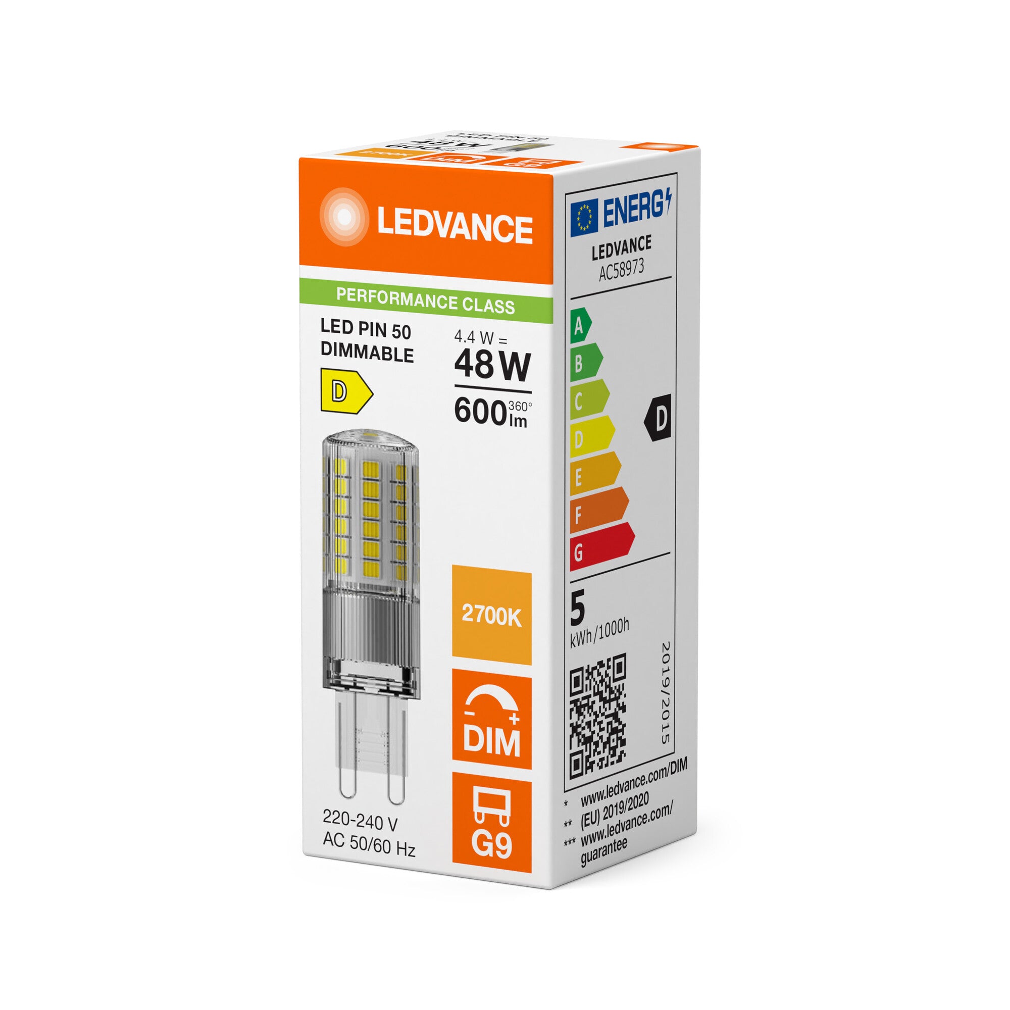 LED PIN KLAR 4,4W/827 (48W) G9 DIM