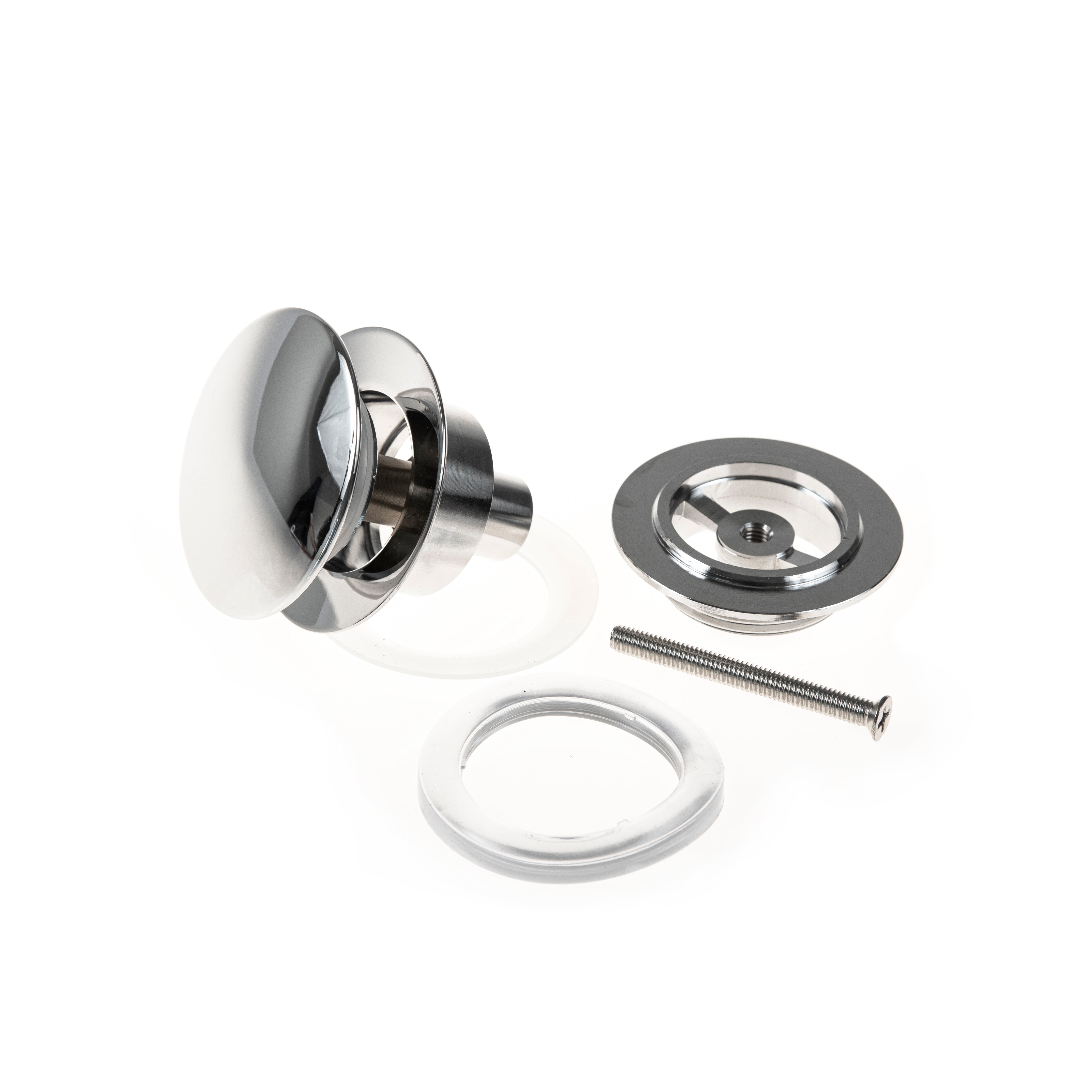 Bundventil 1 1/4"med push-up og med overløb, krom