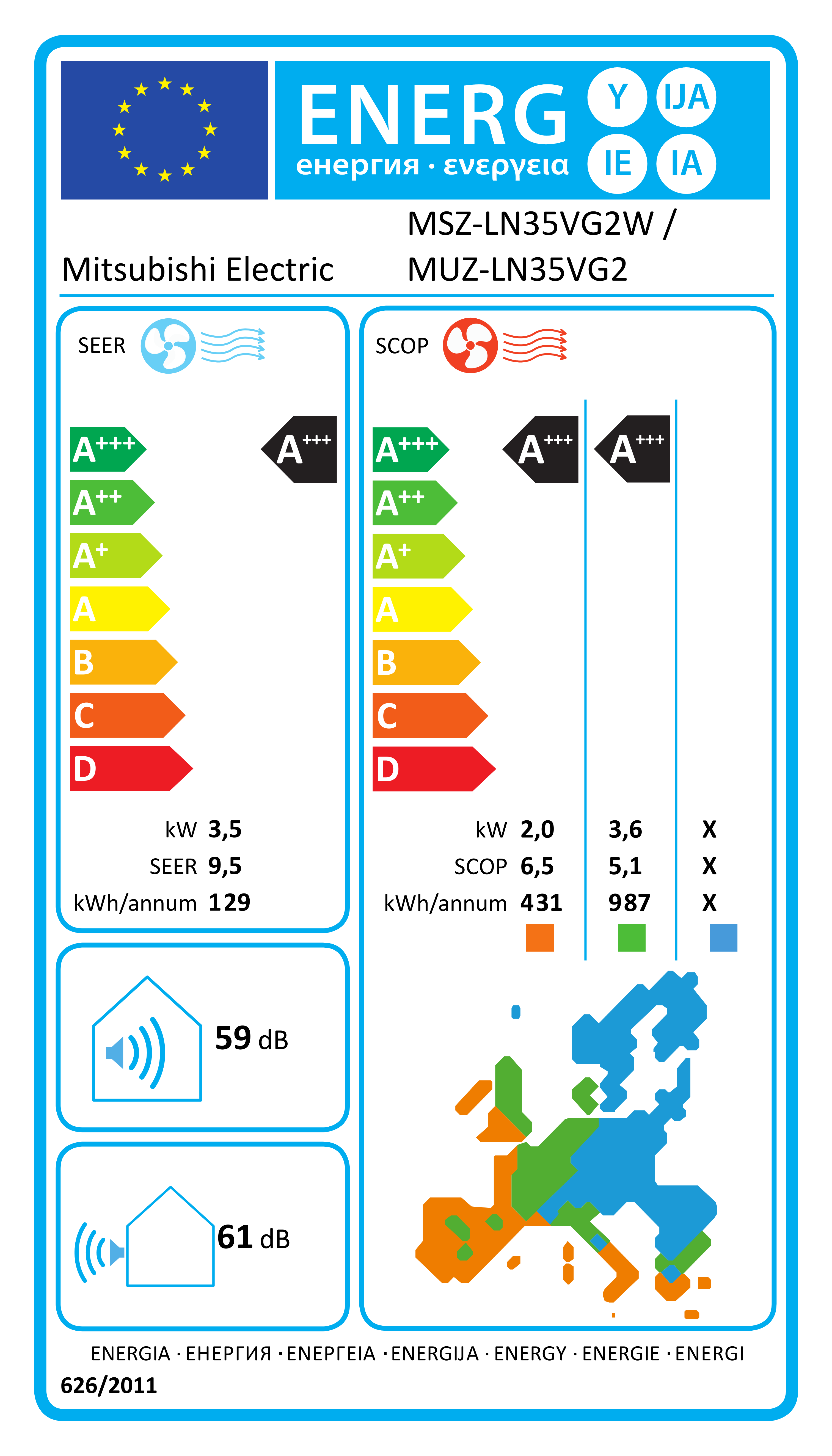 Varmepumpe Hero indedel MSZ-LN35, hvid