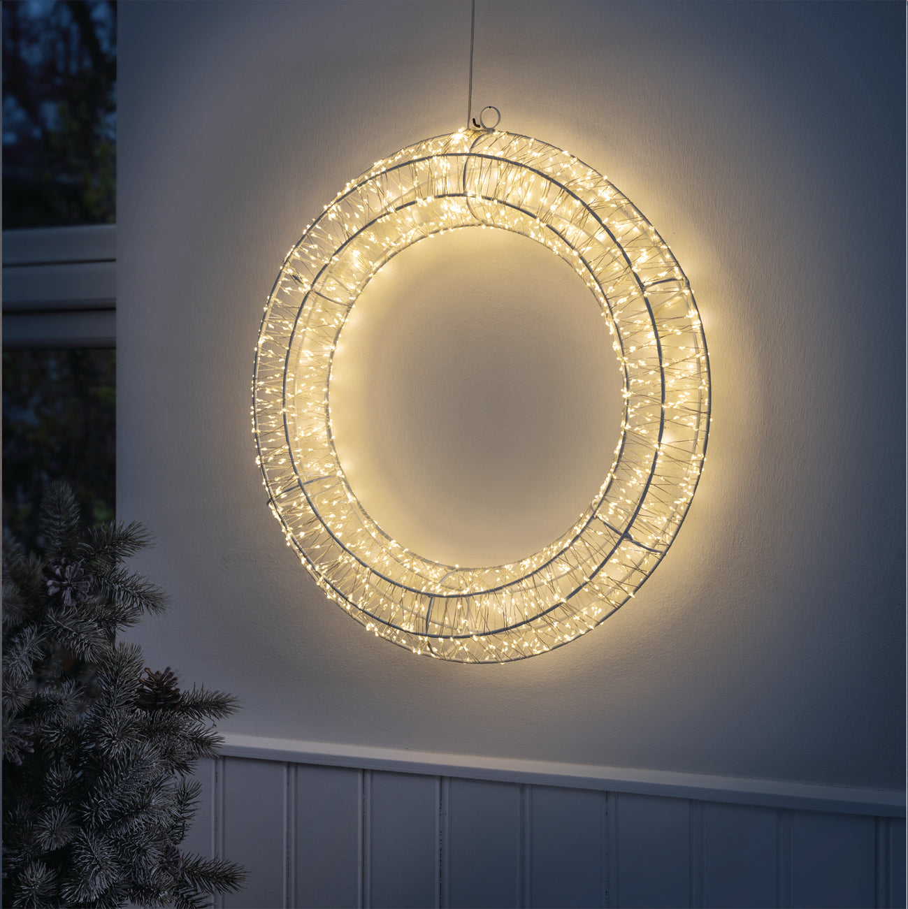 Metal Lys krans, 480 hvide led, IP44 transformer med 6/18 timer