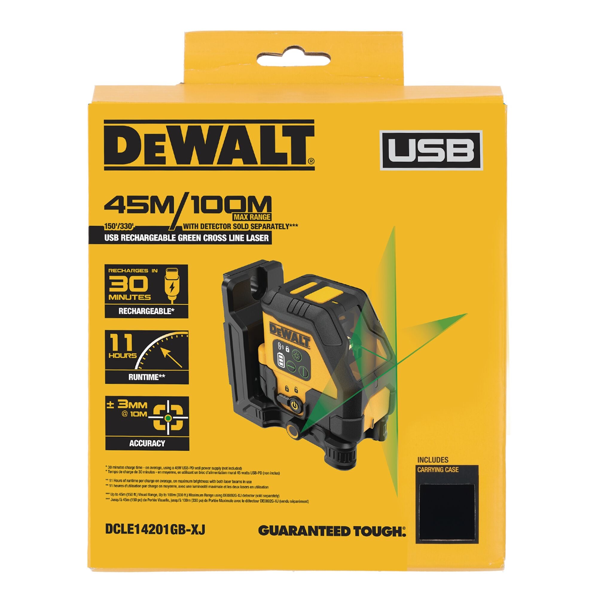 DEWALT USB-C krydslinjelaser DCLE14201GB-XJ, grøn