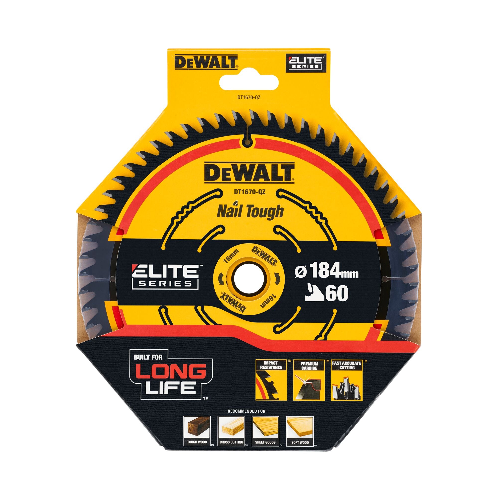 DEWALT CARBIDE ELITE rundsavklinge, Ø184/16 mm, 60 td.