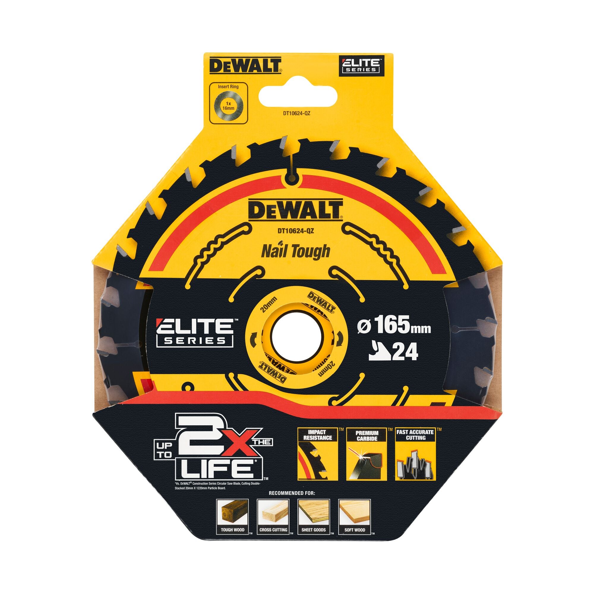 DEWALT CARBIDE ELITE rundsavklinge, Ø165/20 mm, 24 td.