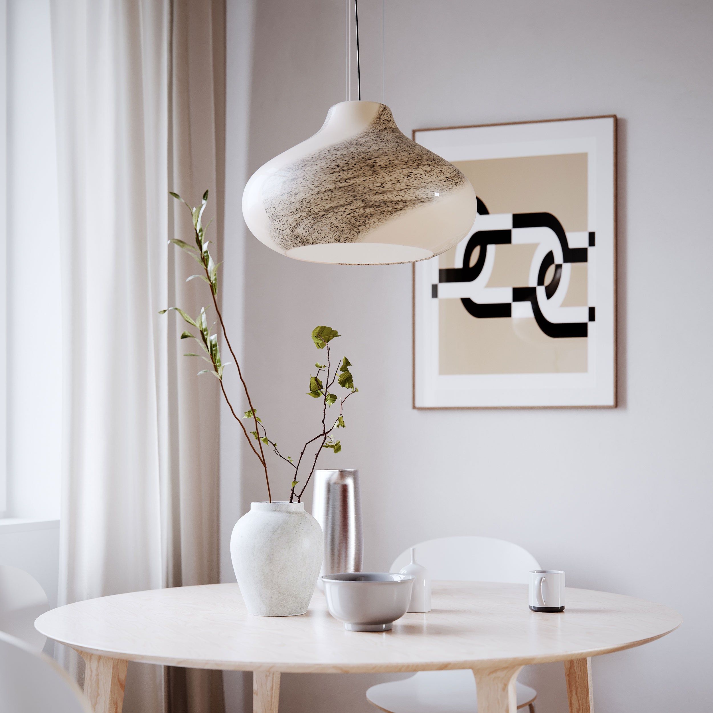 Mira pendel i blæst glas alle unikke ø 45 natur mix H 140 cm E27