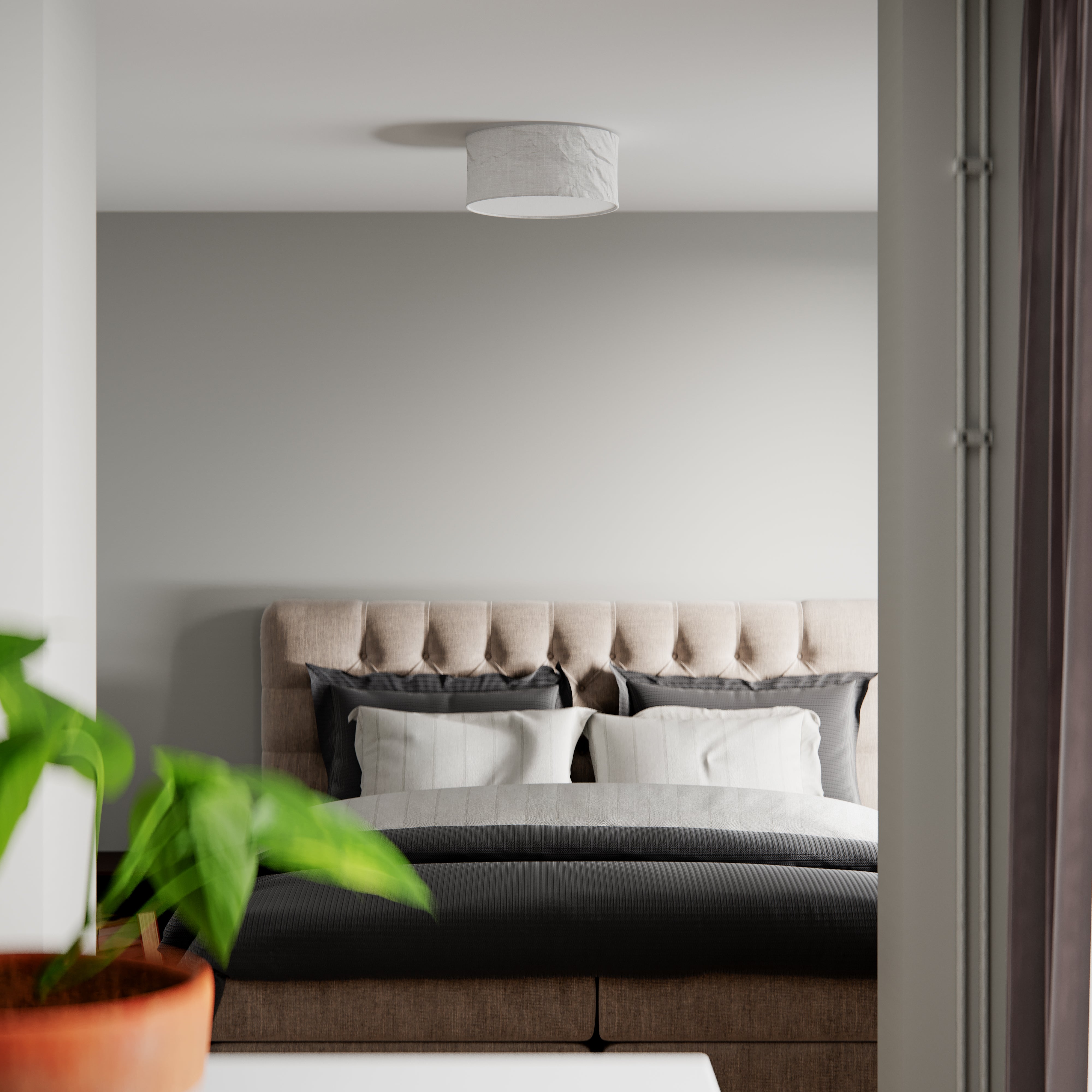 Vita loftlampe i ø 60cm H19,5 cm med 3 x E27 udført hvid tekstil