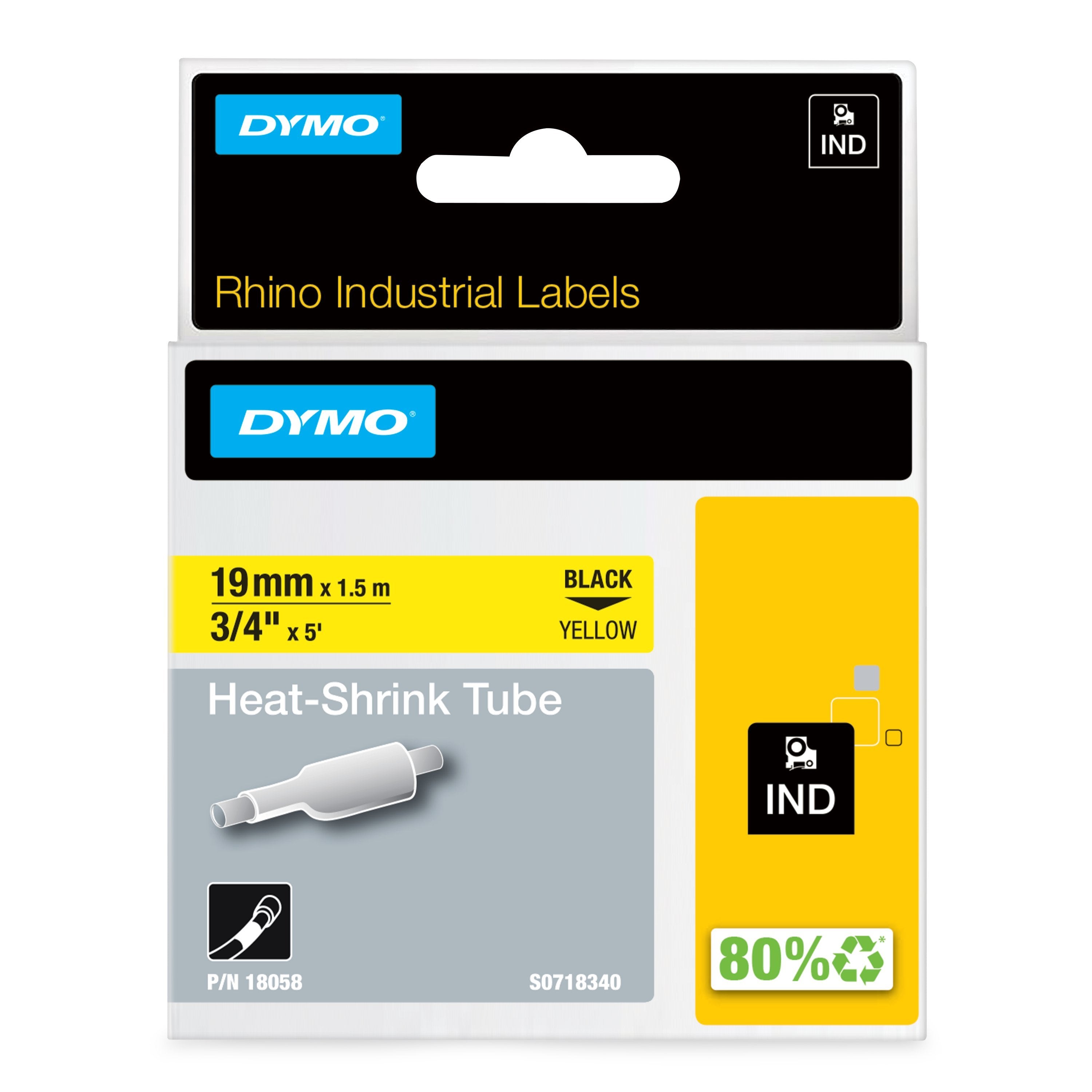 DYMO Rhino Industri tape krympeflex sort på gul 19mmx1,5m