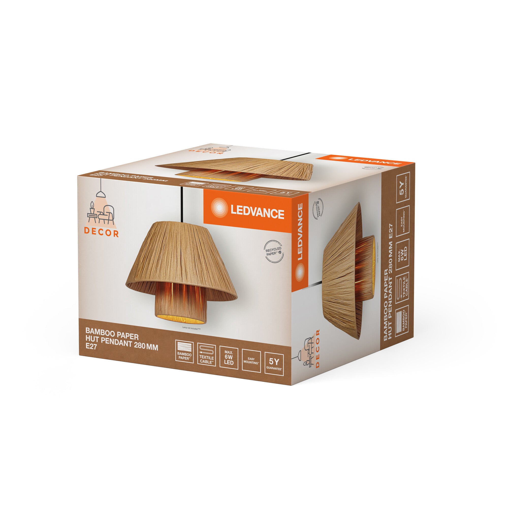 Ledvance Decor Bamboo Paper Hut pendel 280mm 1xE27 brun