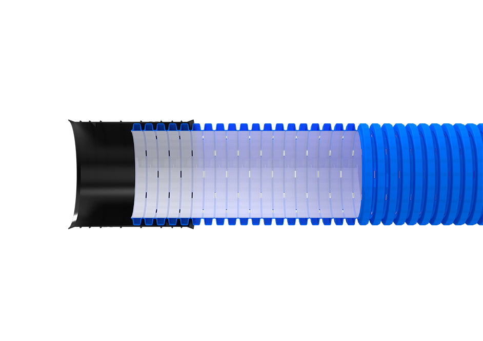 Evodrain 125/107 mm PE-drænrør m/1,2 x 10,11 mm slids, 50 m, blå