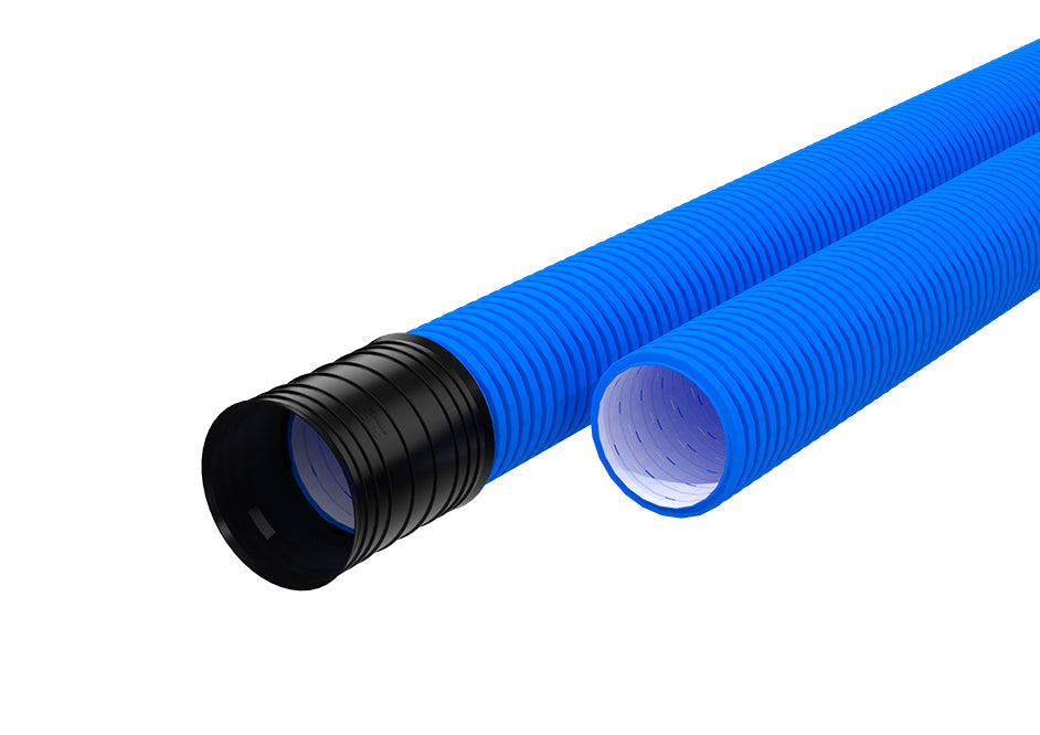 Evodrain 125/107 mm PE-drænrør m/1,2 x 10,11 mm slids, 50 m, blå
