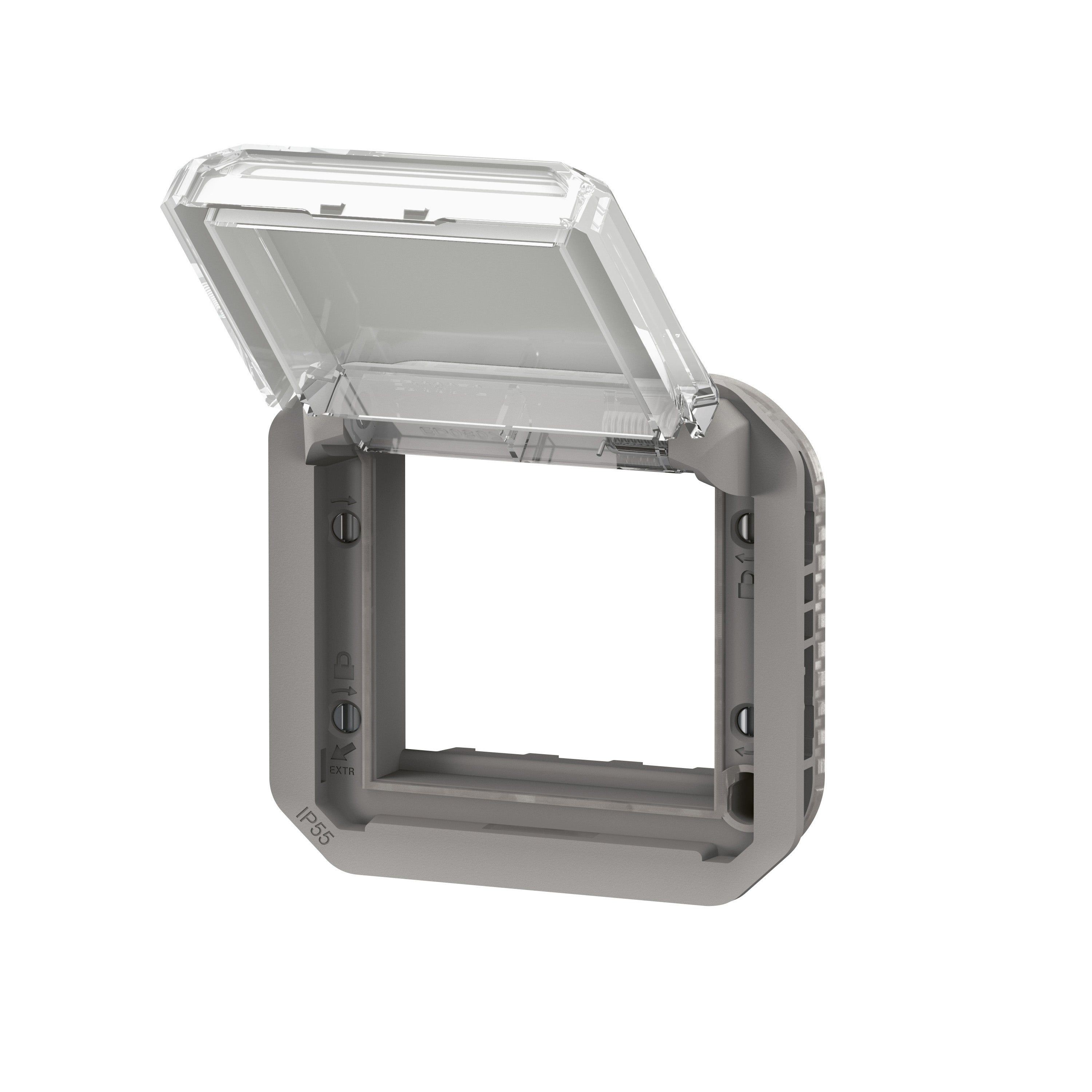 PLEXO 55  IP55 Mosaic adaptor 2 modul grå, transparent klaplåg