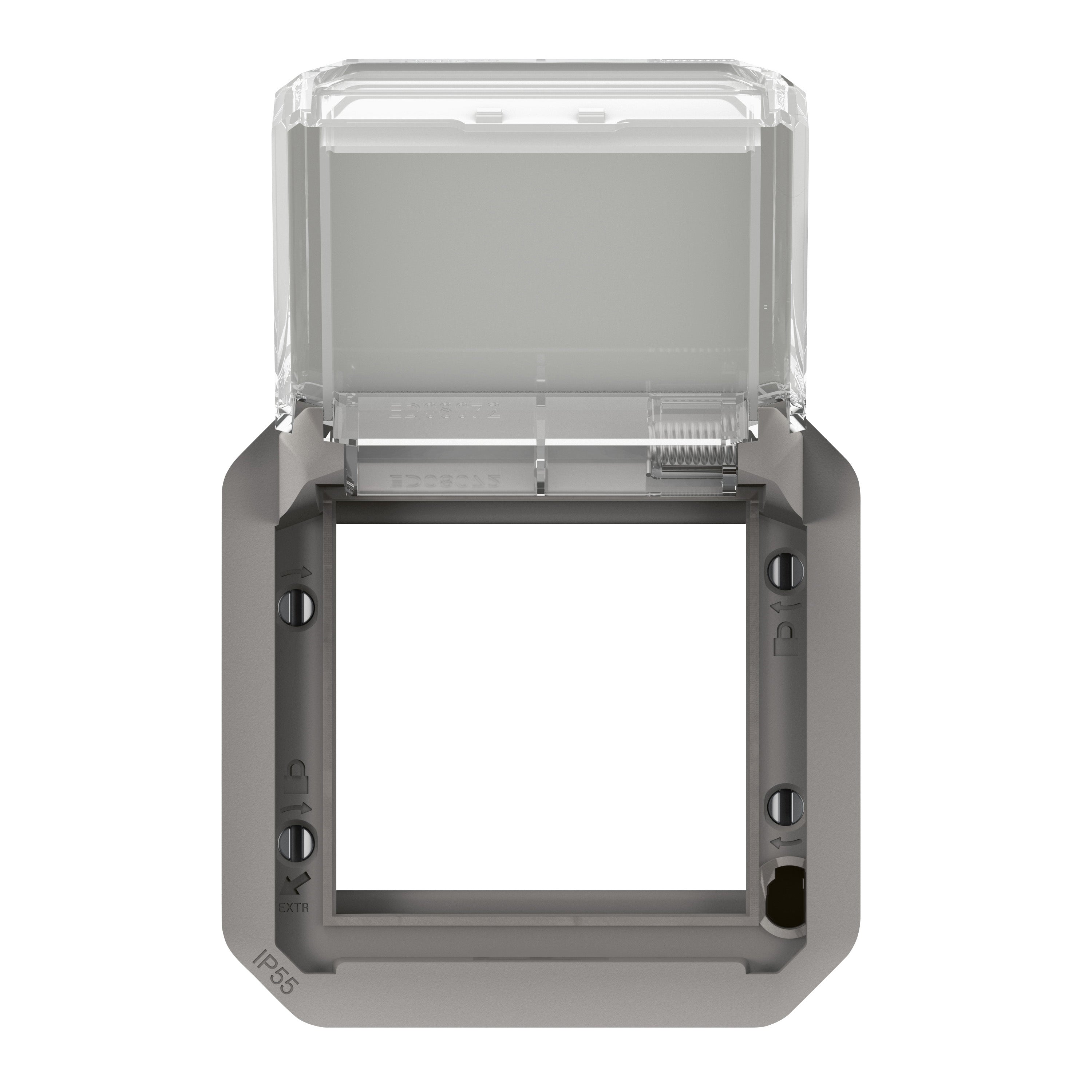 PLEXO 55  IP55 Mosaic adaptor 2 modul grå, transparent klaplåg