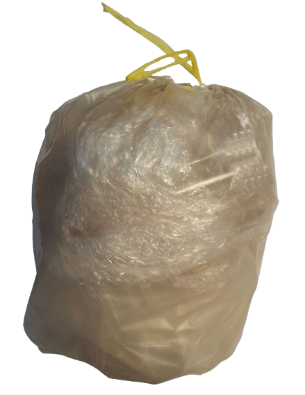 Affaldssæk med snoreluk, klar, 110 l
