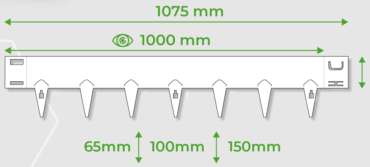 Core Edge 100/95 x 1000 x 1,6 mm kantskinne med spyd, galv.