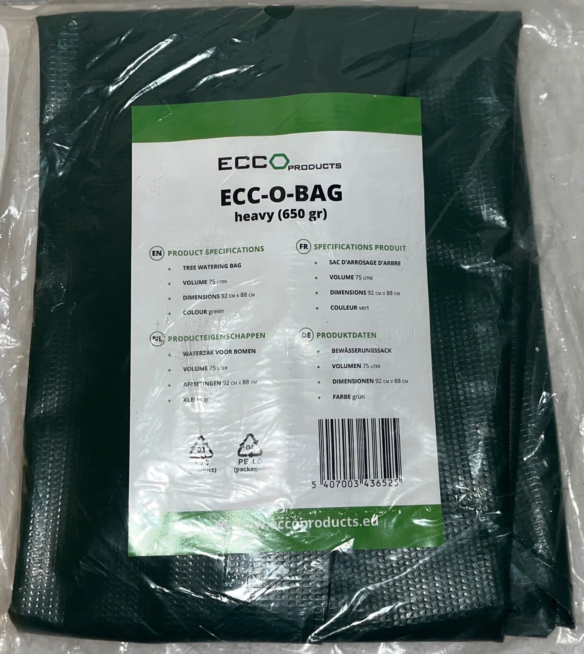 ECCObag vandingspose med lynlås, til vanding af træer, PVC, 75 l
