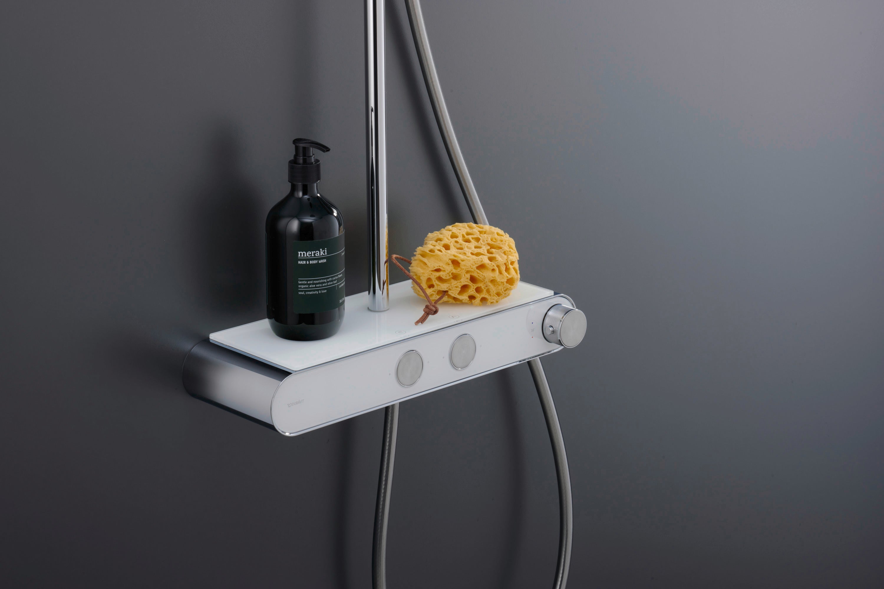 Duravit MinusFlow termostatisk Shower System med hylde, Krom|Hvid højglans