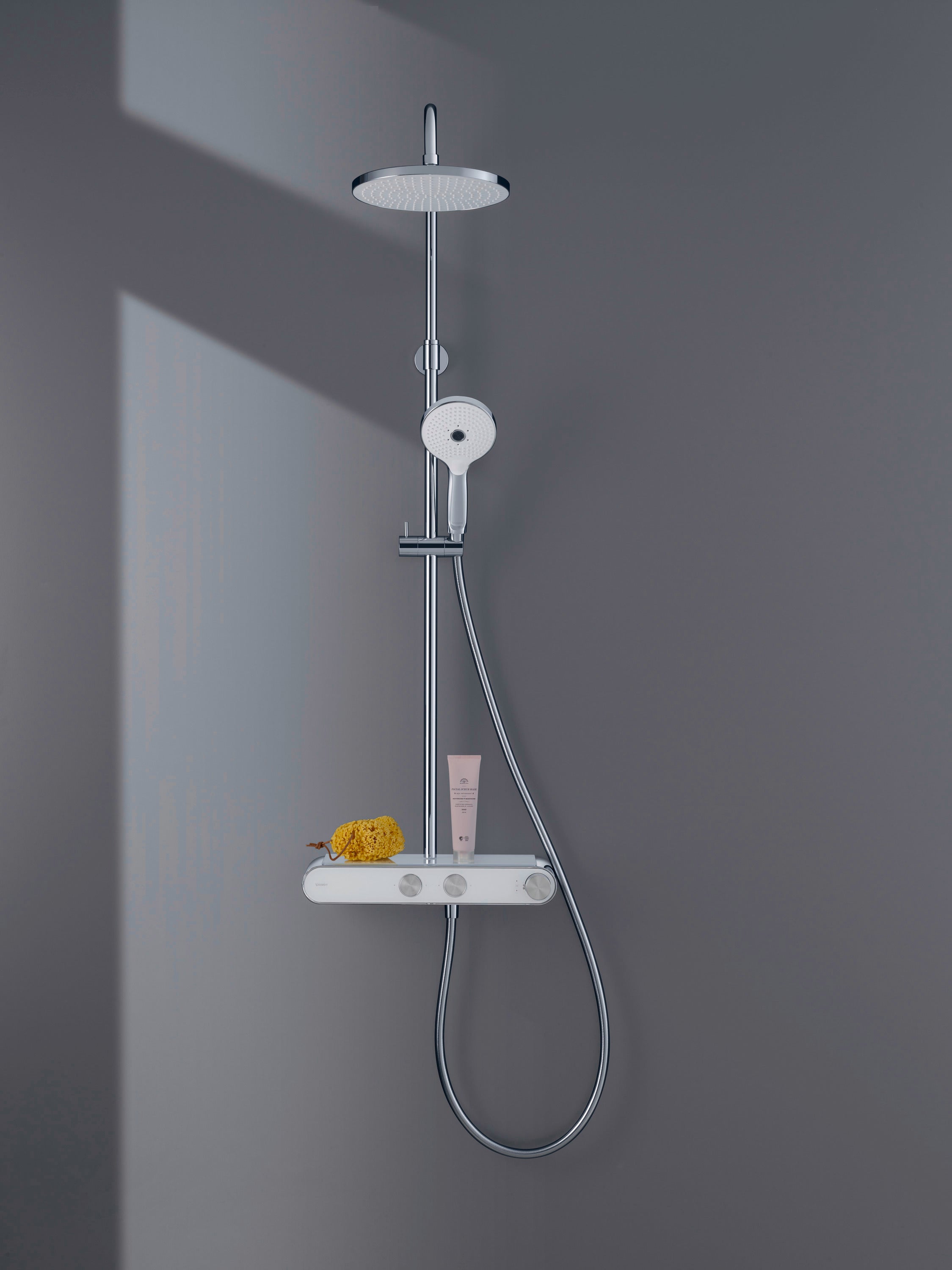 Duravit MinusFlow termostatisk Shower System med hylde, Krom|Hvid højglans