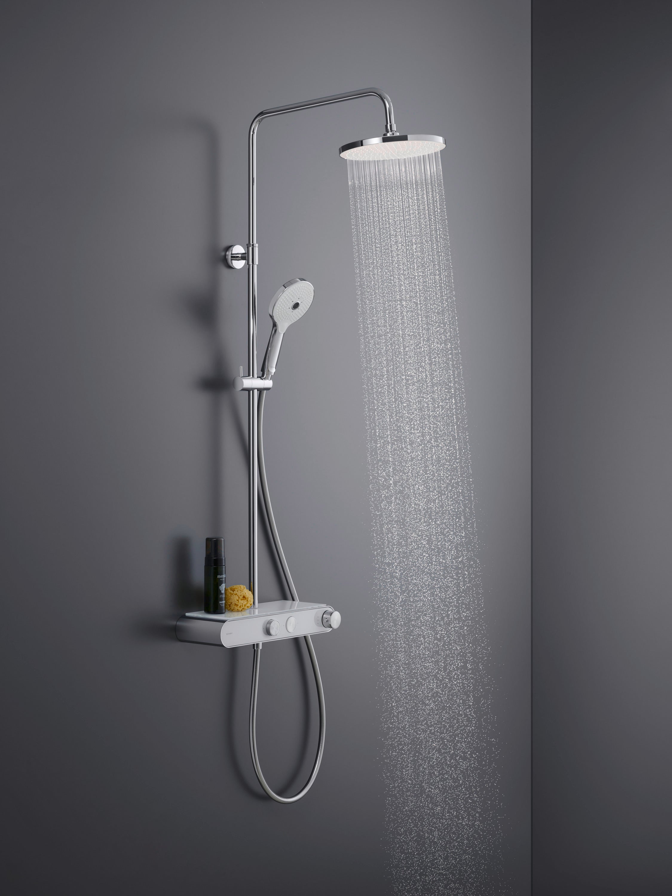 Duravit MinusFlow termostatisk Shower System med hylde, Krom|Hvid højglans